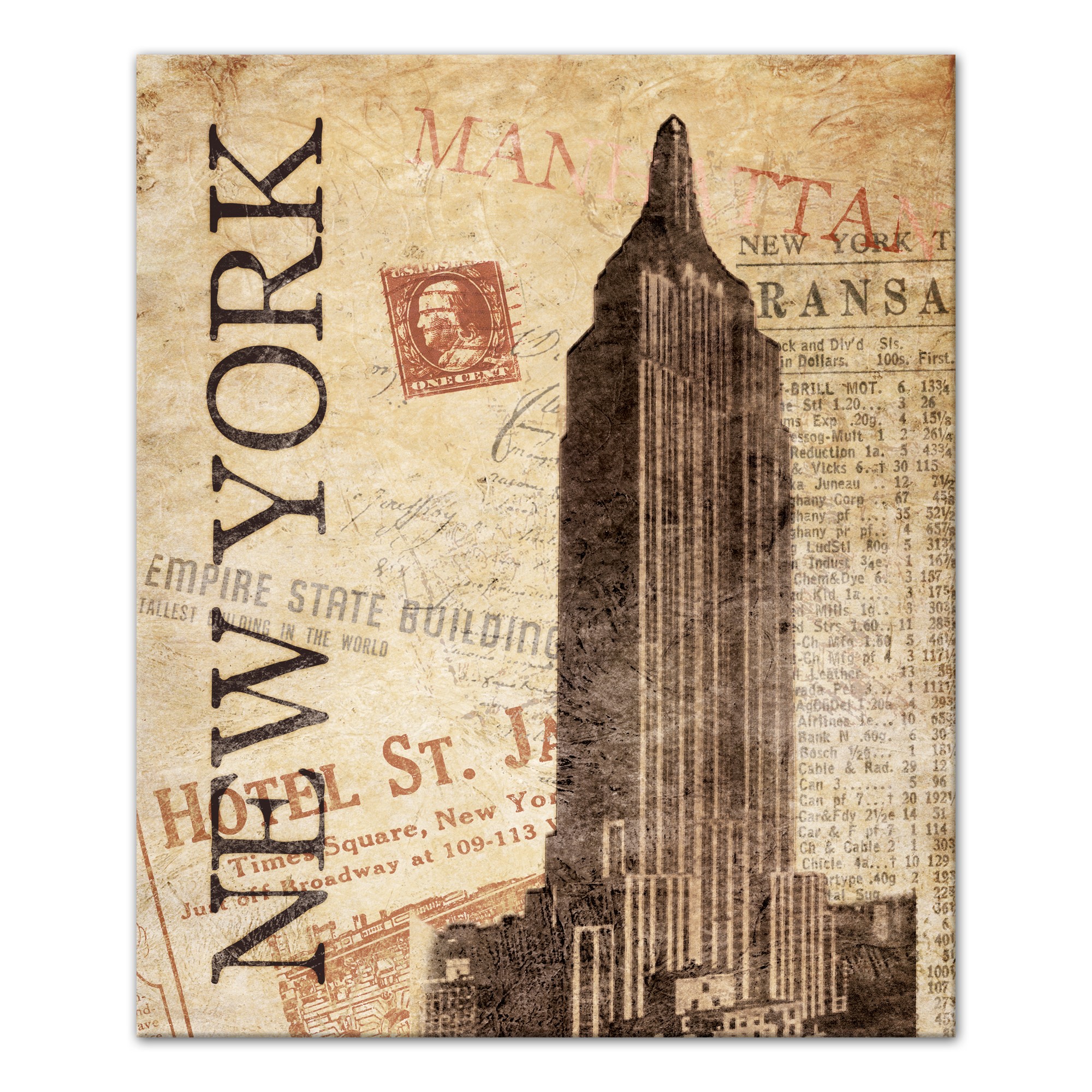 New York Empire State Distressed 20x24 Canvas Wall Art