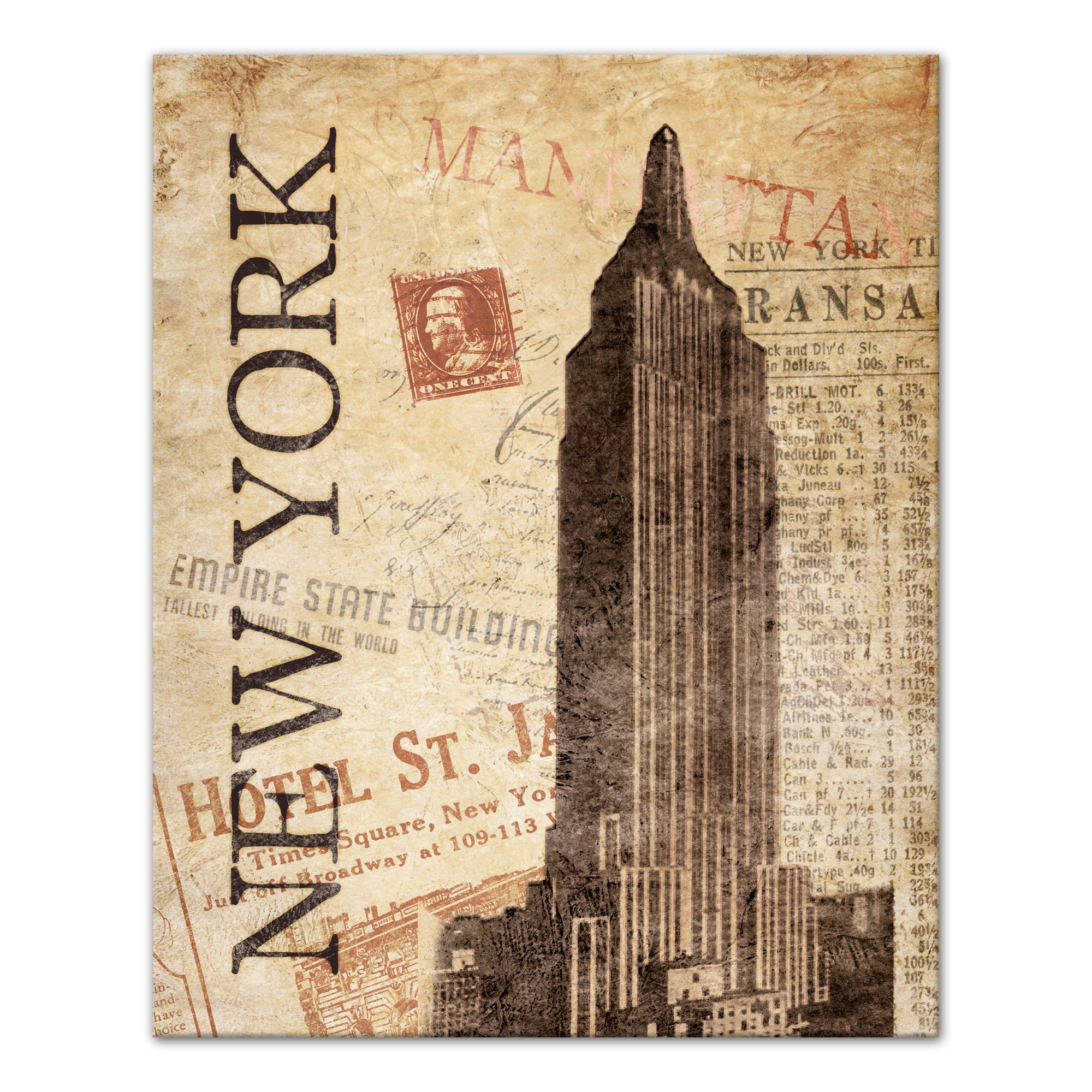 New York Empire State Distressed 24x30 Canvas Wall Art