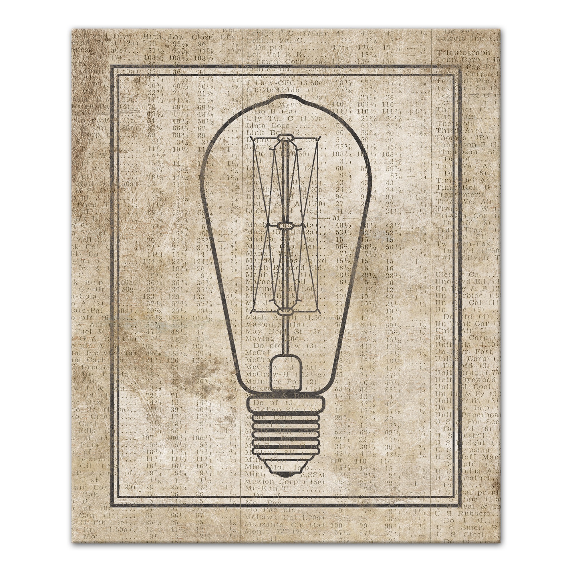 Edison Bulb on Distressed Background 20x24 Canvas Wall Art