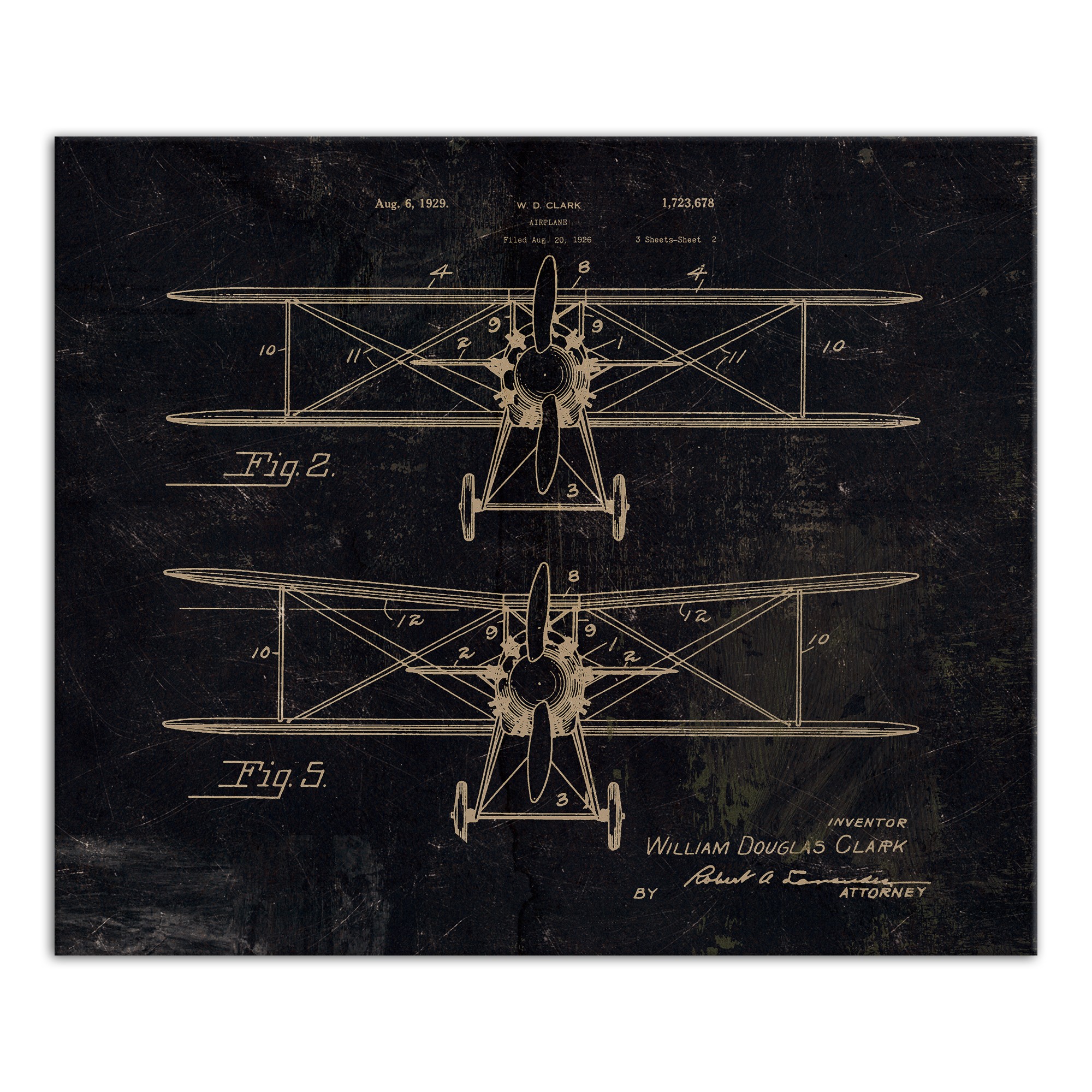 Vintage Airplane Patent 20x24 Canvas Wall Art