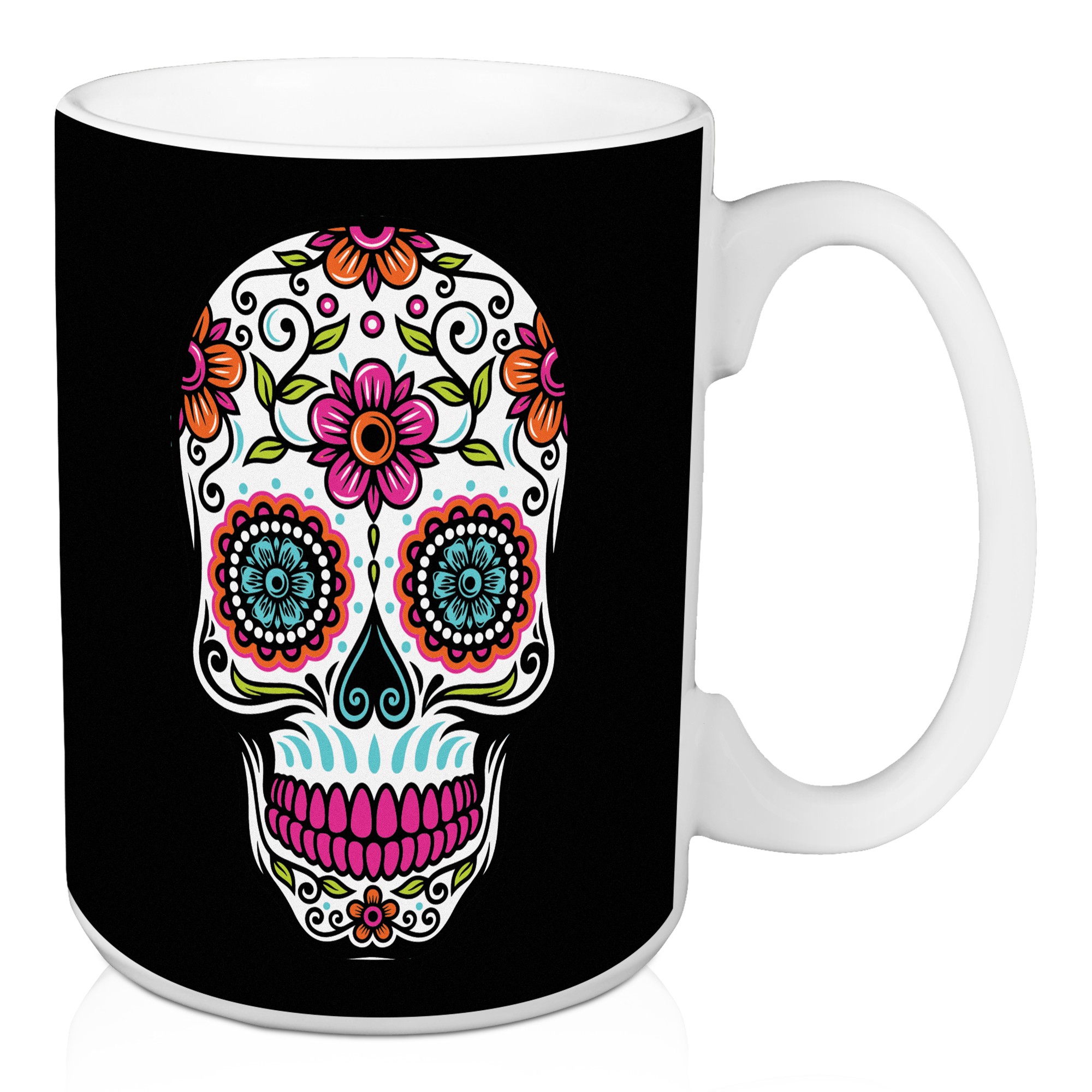 Pink Sugar Skull with Flowers 15 oz Mug