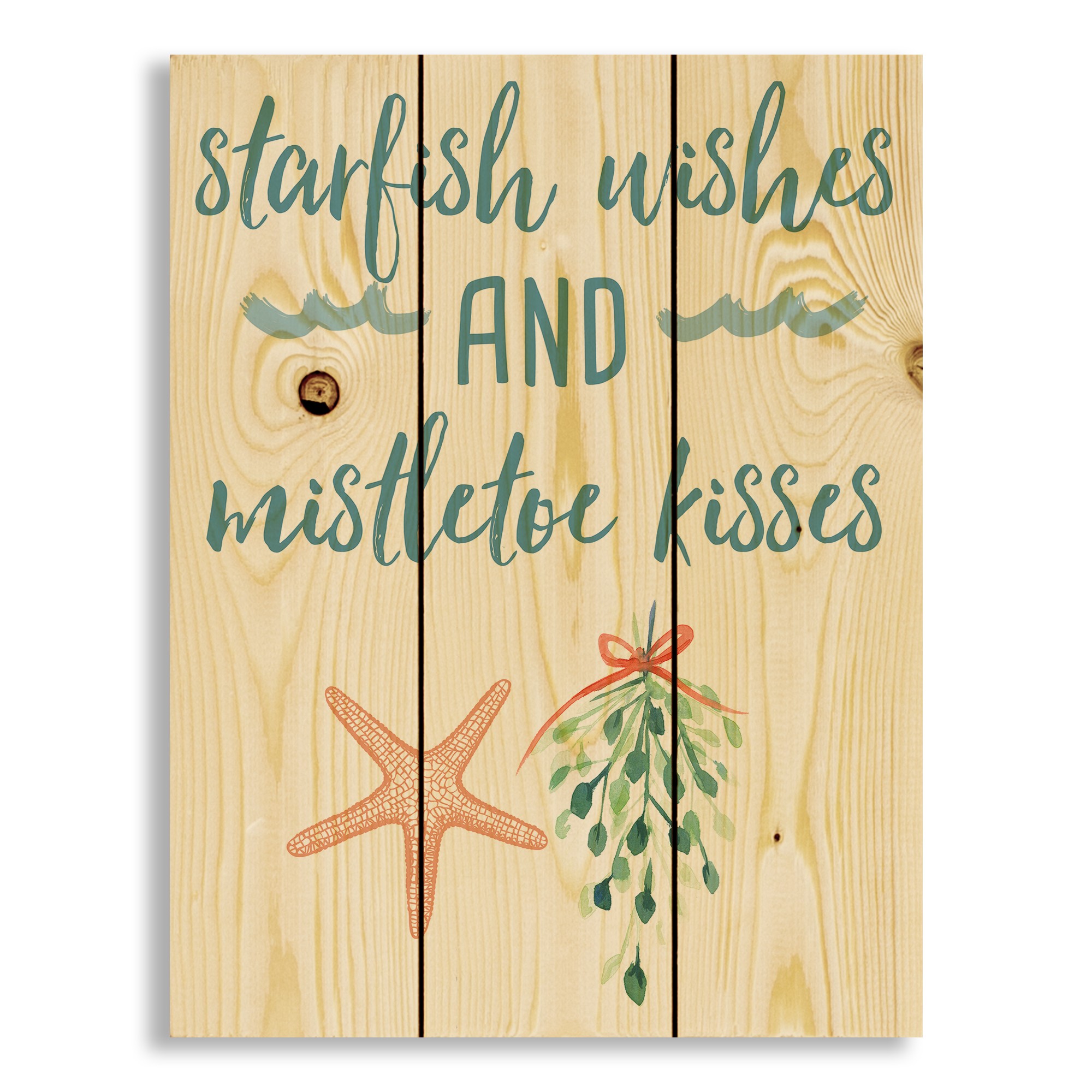 Starfish Wishes and Mistletoe Kisses 10.5x14 Pallet Wood Art