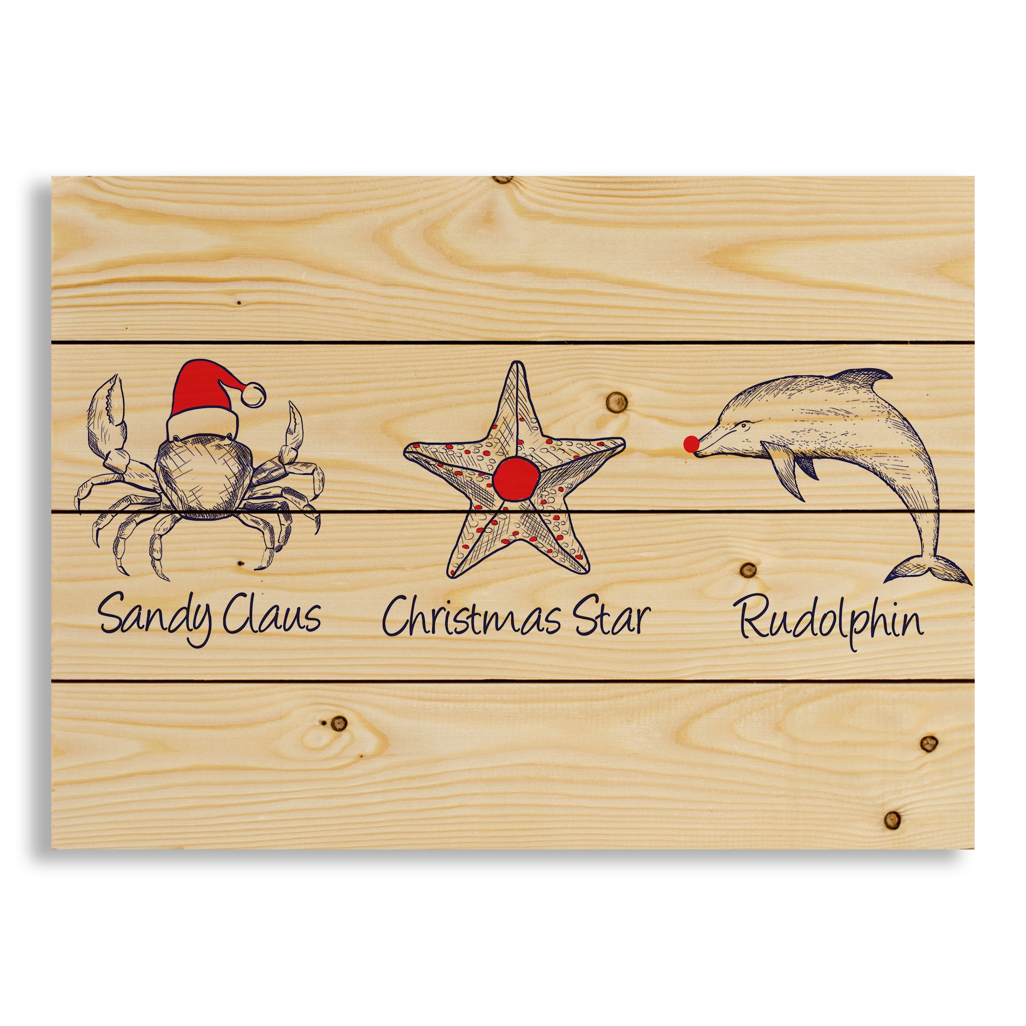 Christmas Sea Characters 20x14 Pallet Wood Art