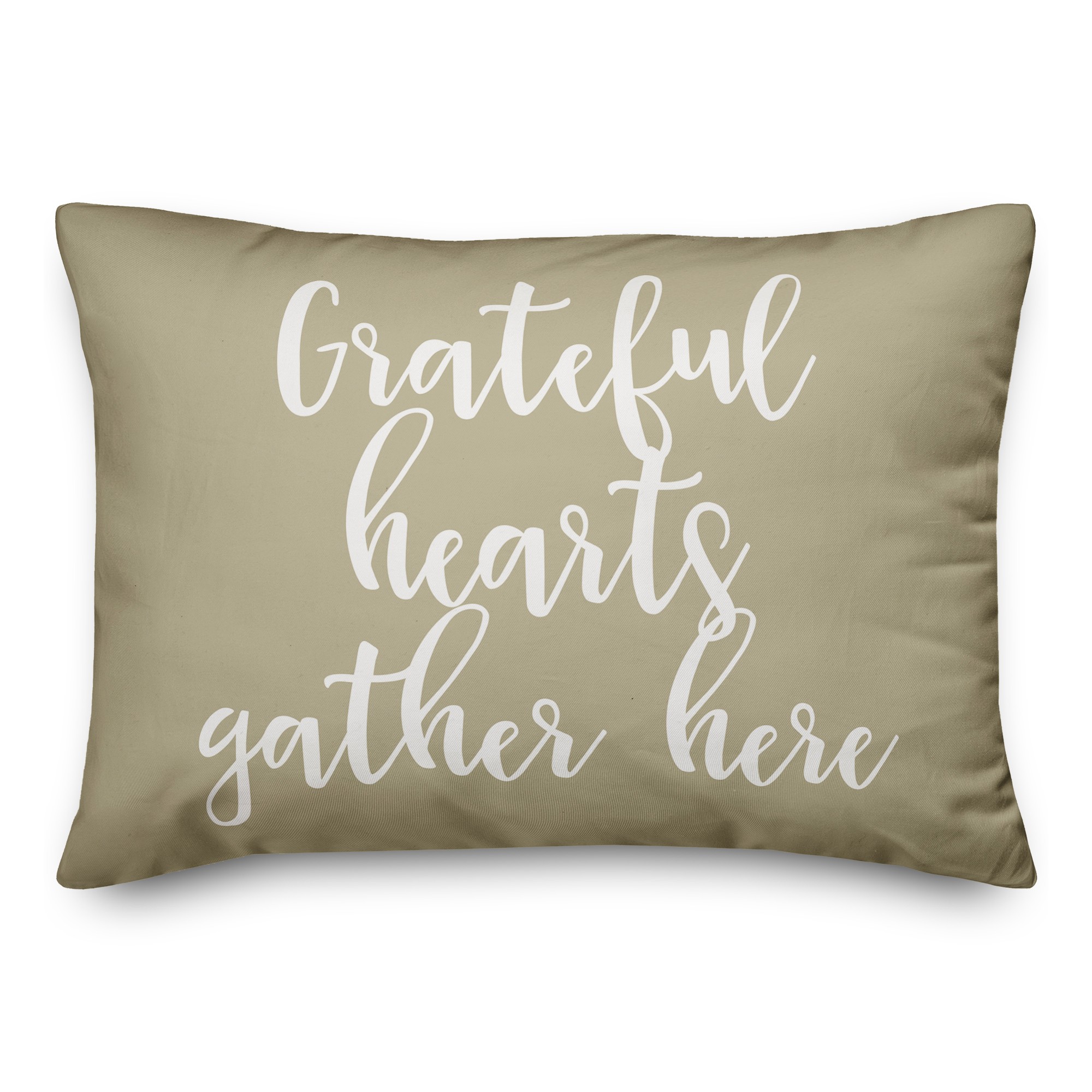 Grateful Hearts Gather Here in Beige 14x20 Spun Poly Pillow