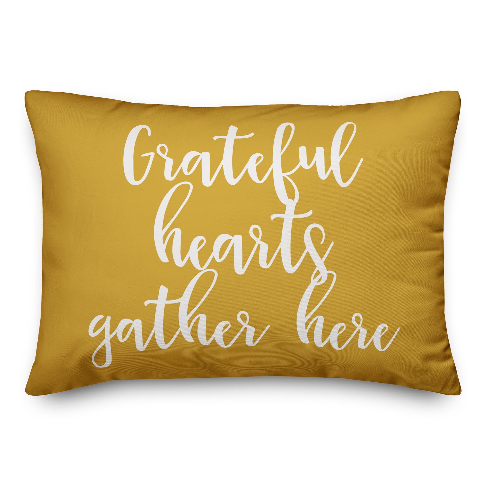 Grateful Hearts Gather Here in Mustard 14x20 Spun Poly Pillow