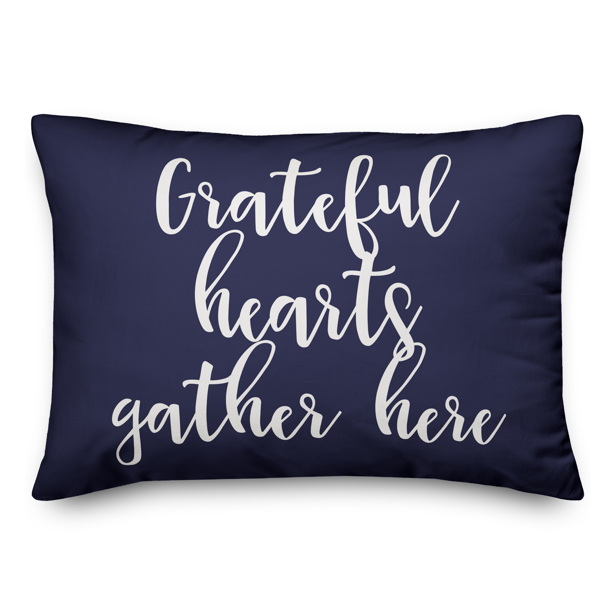 Grateful Hearts Gather Here in Navy 14x20 Spun Poly Pillow