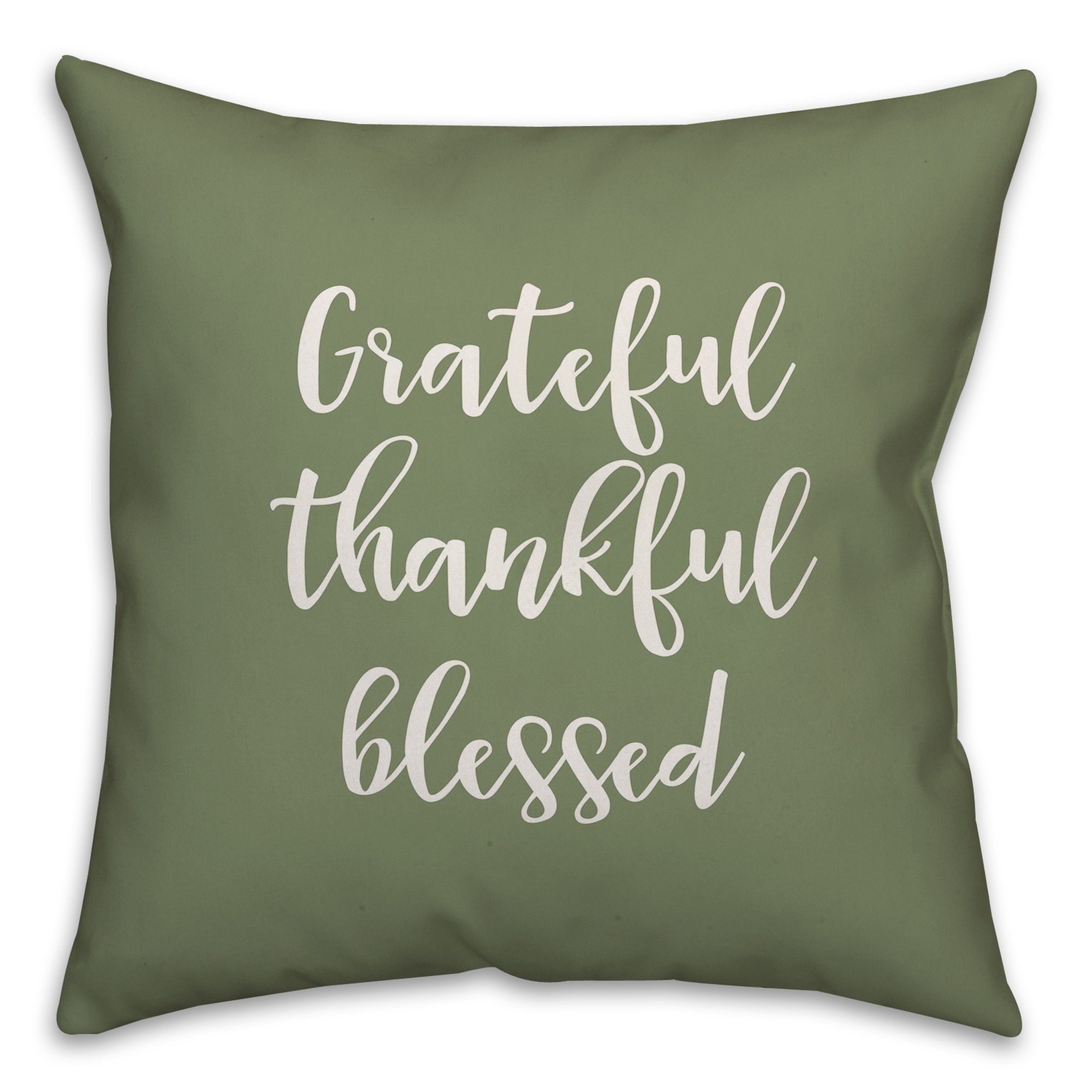Grateful Thankful Blessed in Green 18x18 Spun Poly Pillow