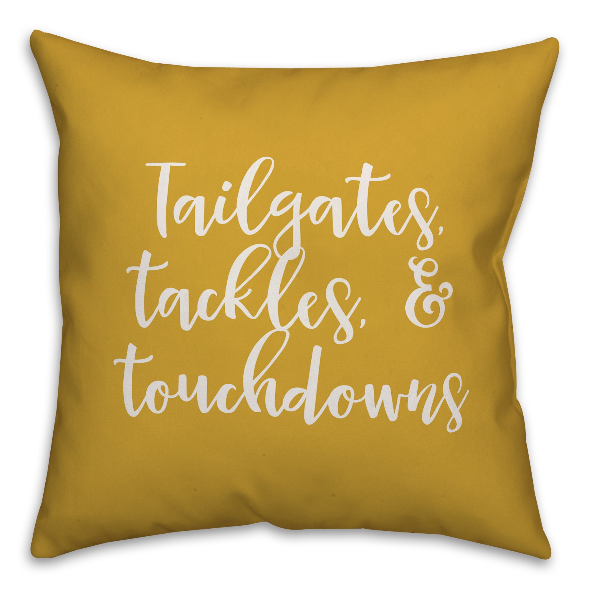 Tailgates, Tackles, & Touchdowns in Mustard 18x18 Spun Poly Pillow