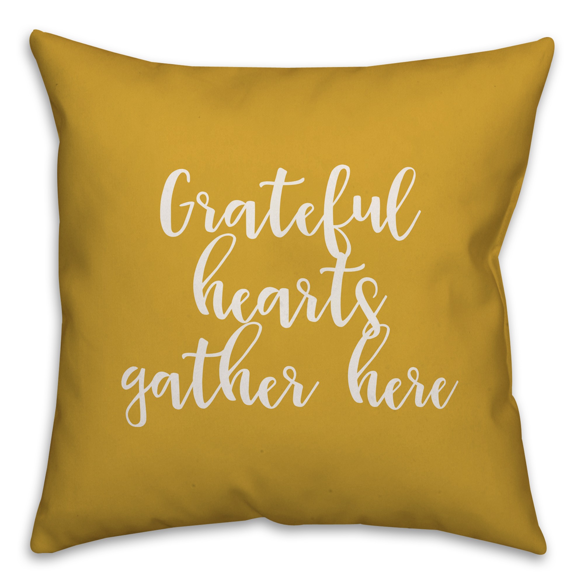 Grateful Hearts Gather Here in Mustard 18x18 Spun Poly Pillow