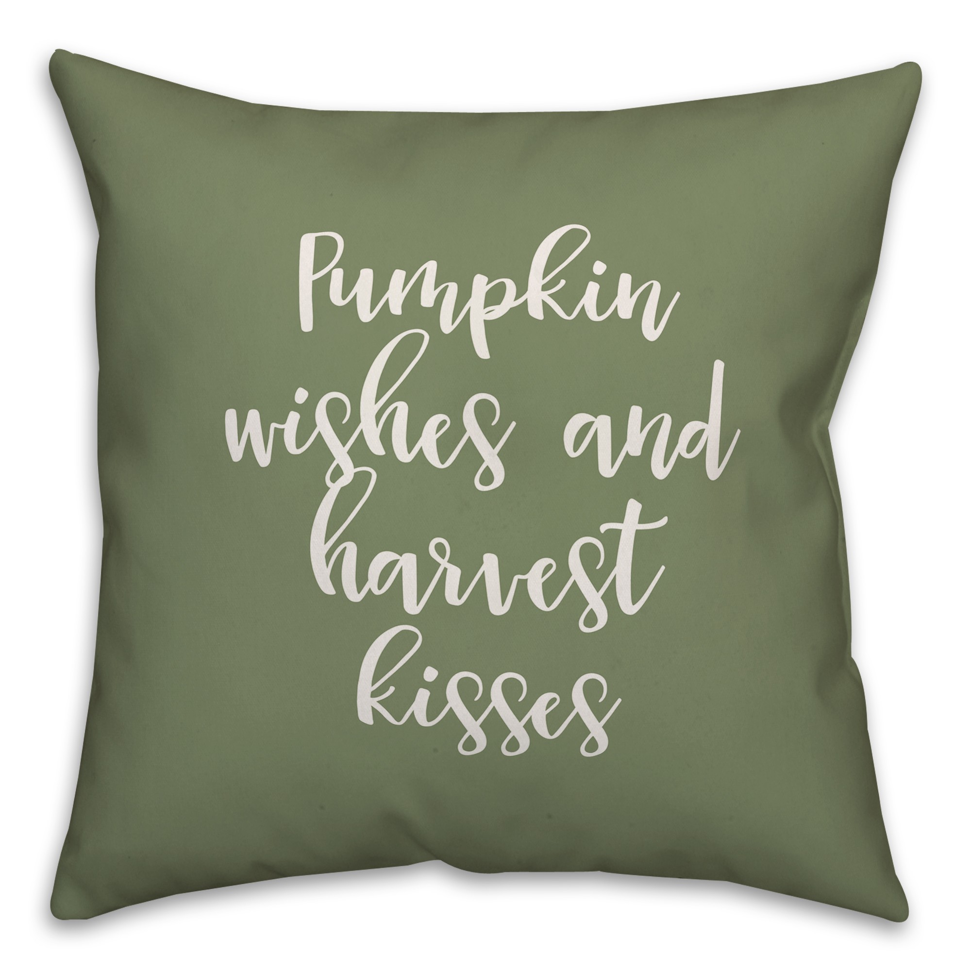 Pumpkin Wishes And Harvest Kisses in Green 18x18 Spun Poly Pillow