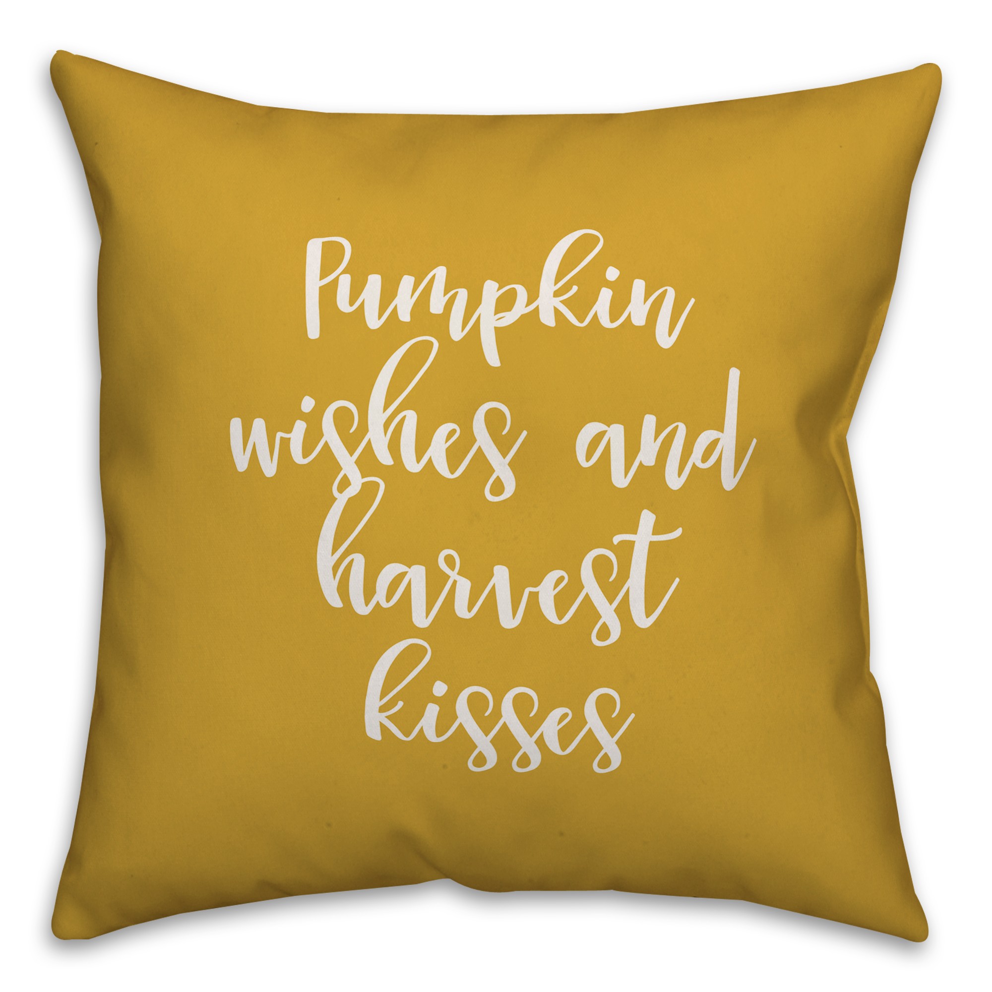 Pumpkin Wishes And Harvest Kisses in Mustard 18x18 Spun Poly Pillow