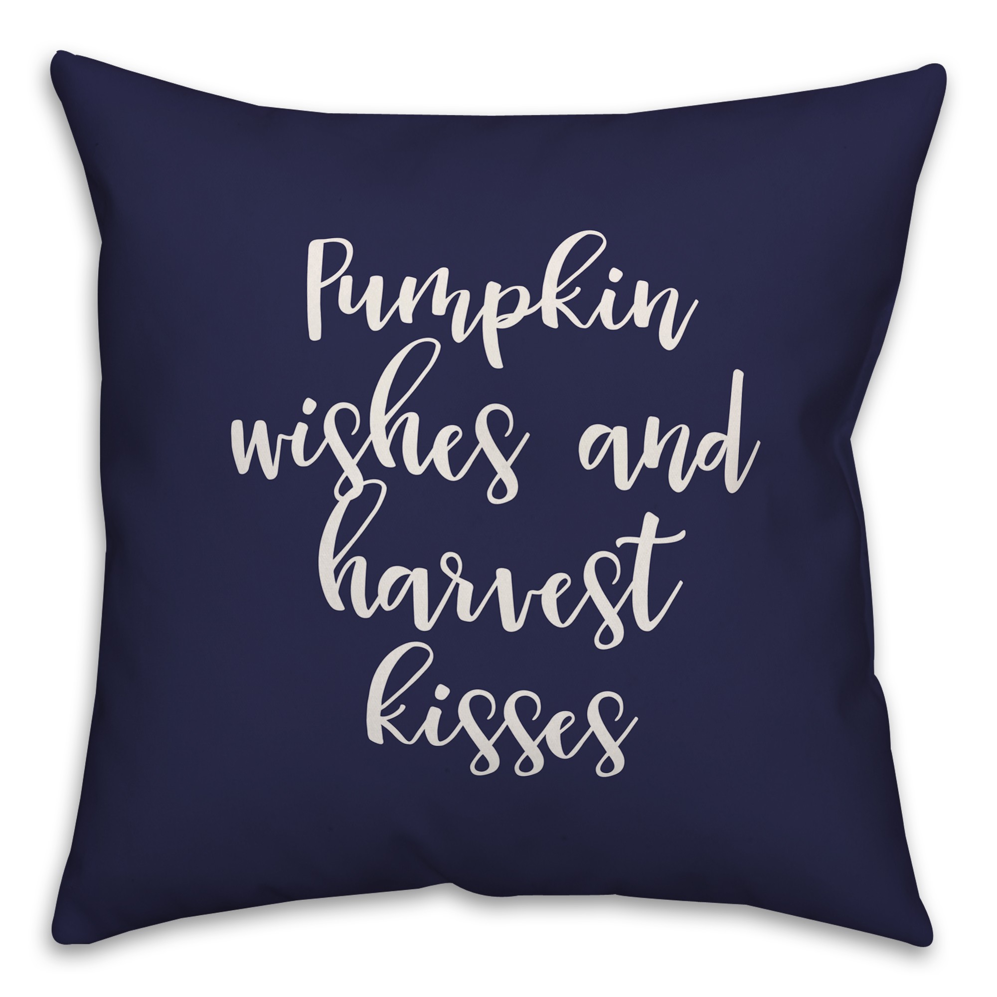 Pumpkin Wishes And Harvest Kisses in Navy 18x18 Spun Poly Pillow