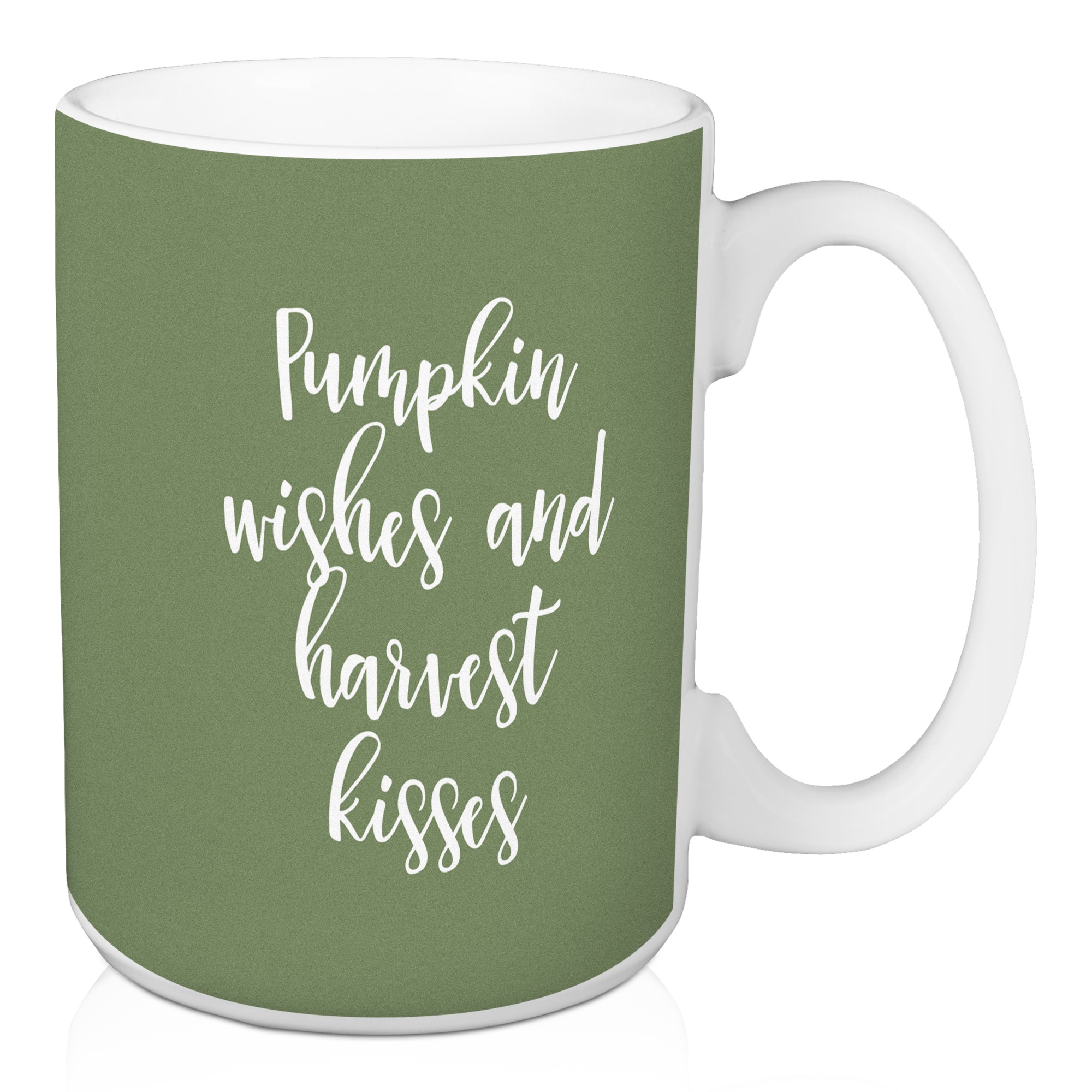 Pumpkin Wishes And Harvest Kisses in Green 15 oz Mug