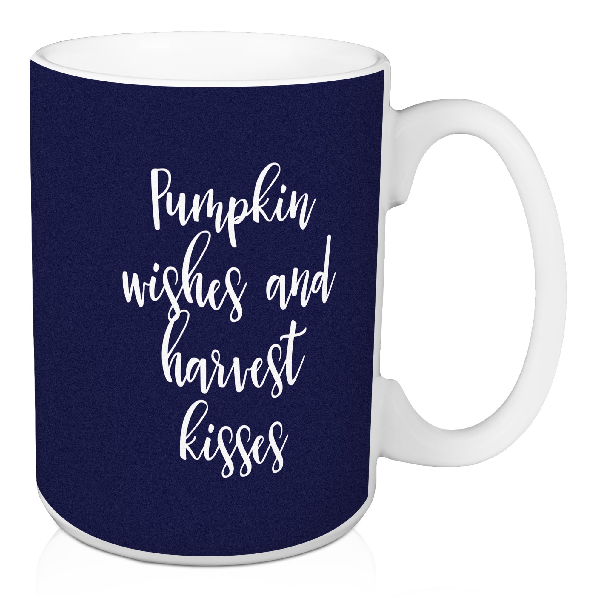 Pumpkin Wishes And Harvest Kisses in Navy 15 oz Mug