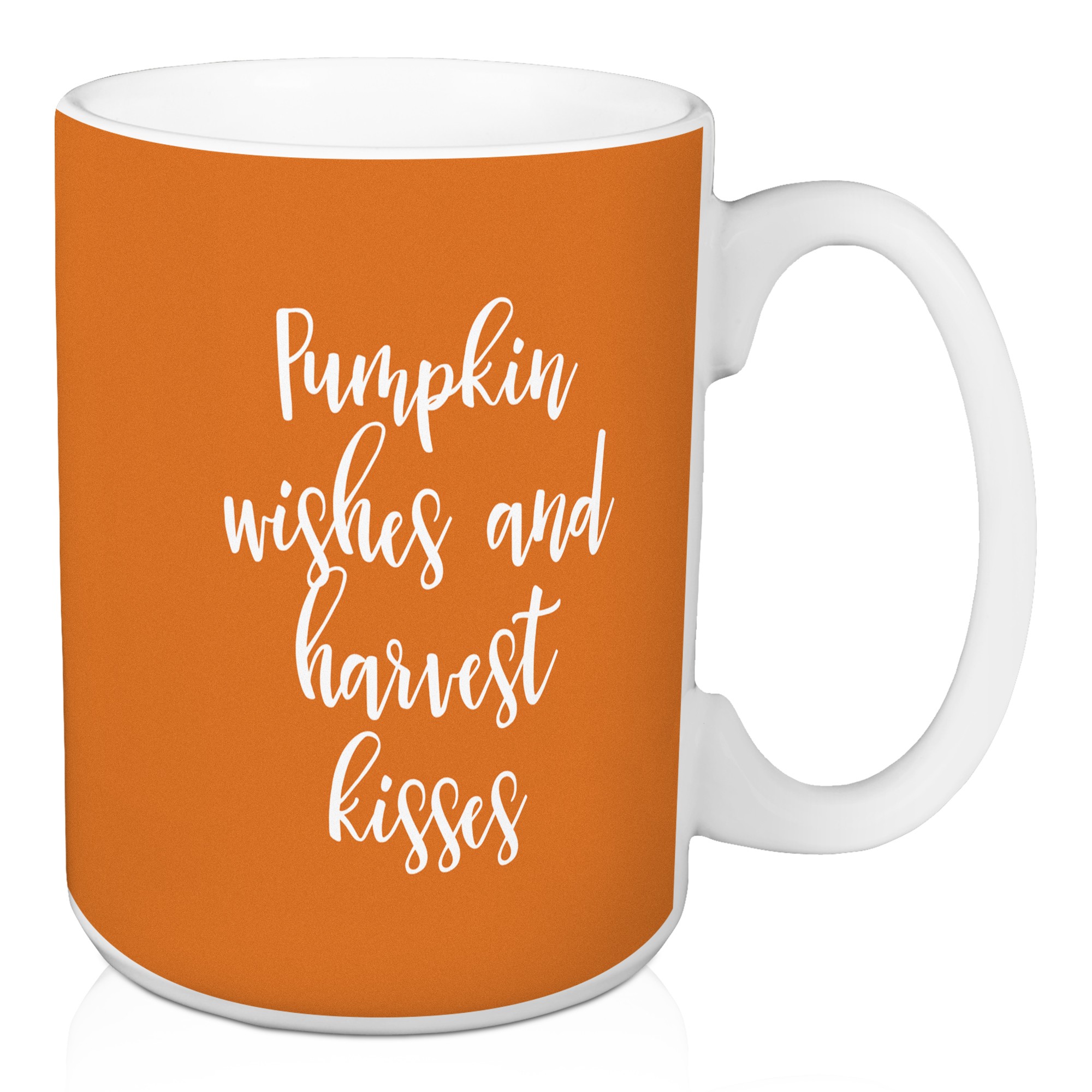Pumpkin Wishes And Harvest Kisses in Orange 15 oz Mug