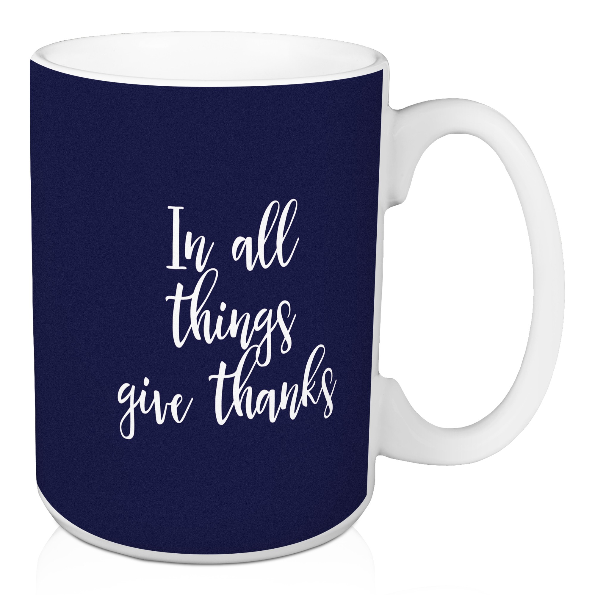 In All Things Give Thanks in Navy 15 oz Mug