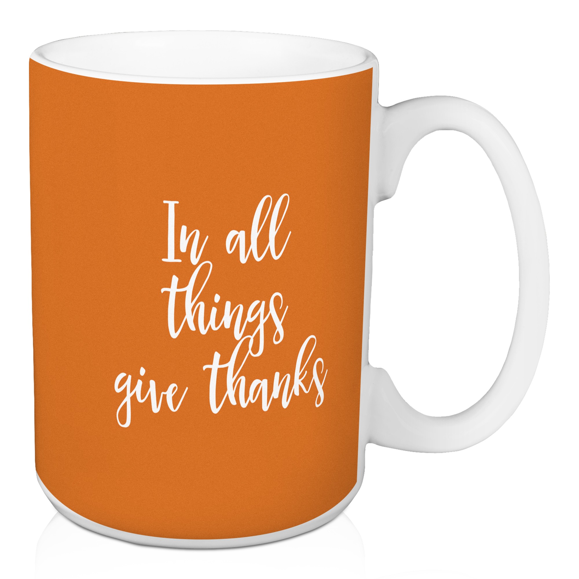 In All Things Give Thanks in Orange 15 oz Mug