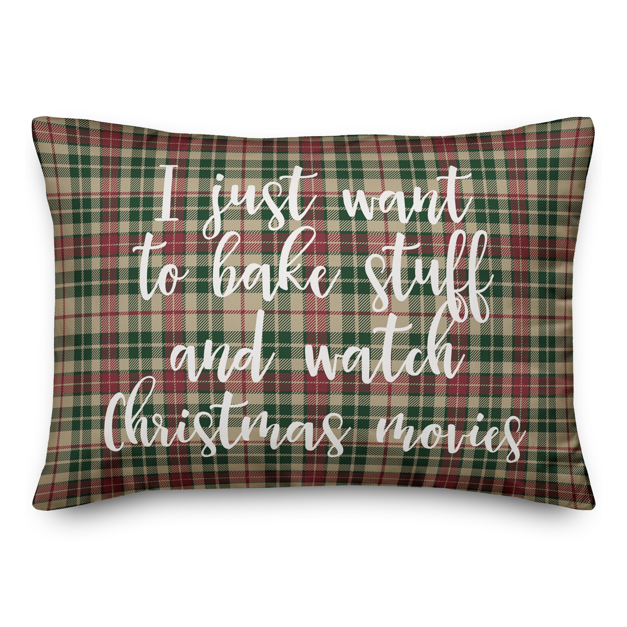 Bake Stuff And Watch Christmas Movies in Tartan Plaid 14x20 Spun Poly Pillow