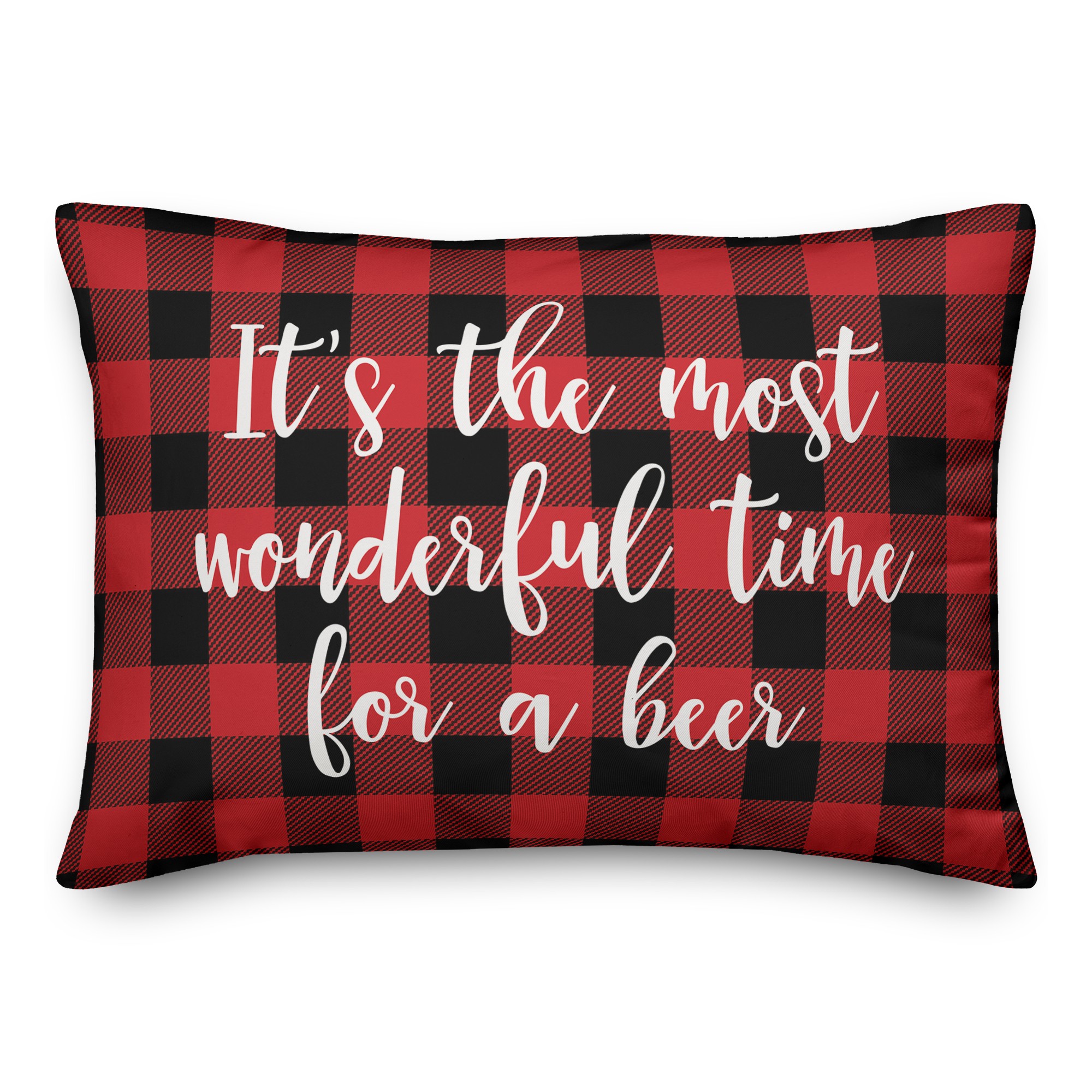 It's The Most Wonderful Time For A Beer in Buffalo Check Plaid 14x20 Spun Poly Pillow