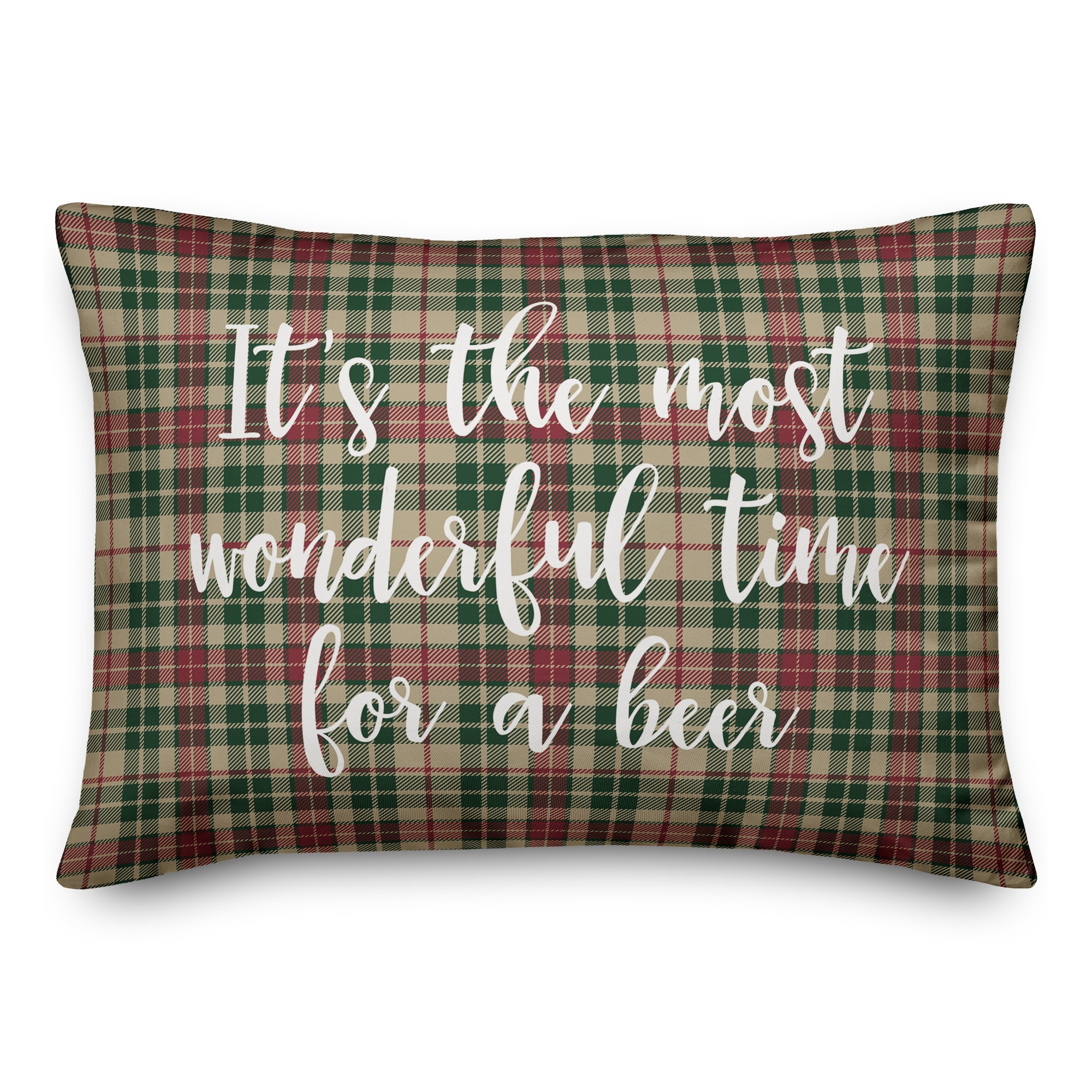 It's The Most Wonderful Time For A Beer in Tartan Plaid 14x20 Spun Poly Pillow