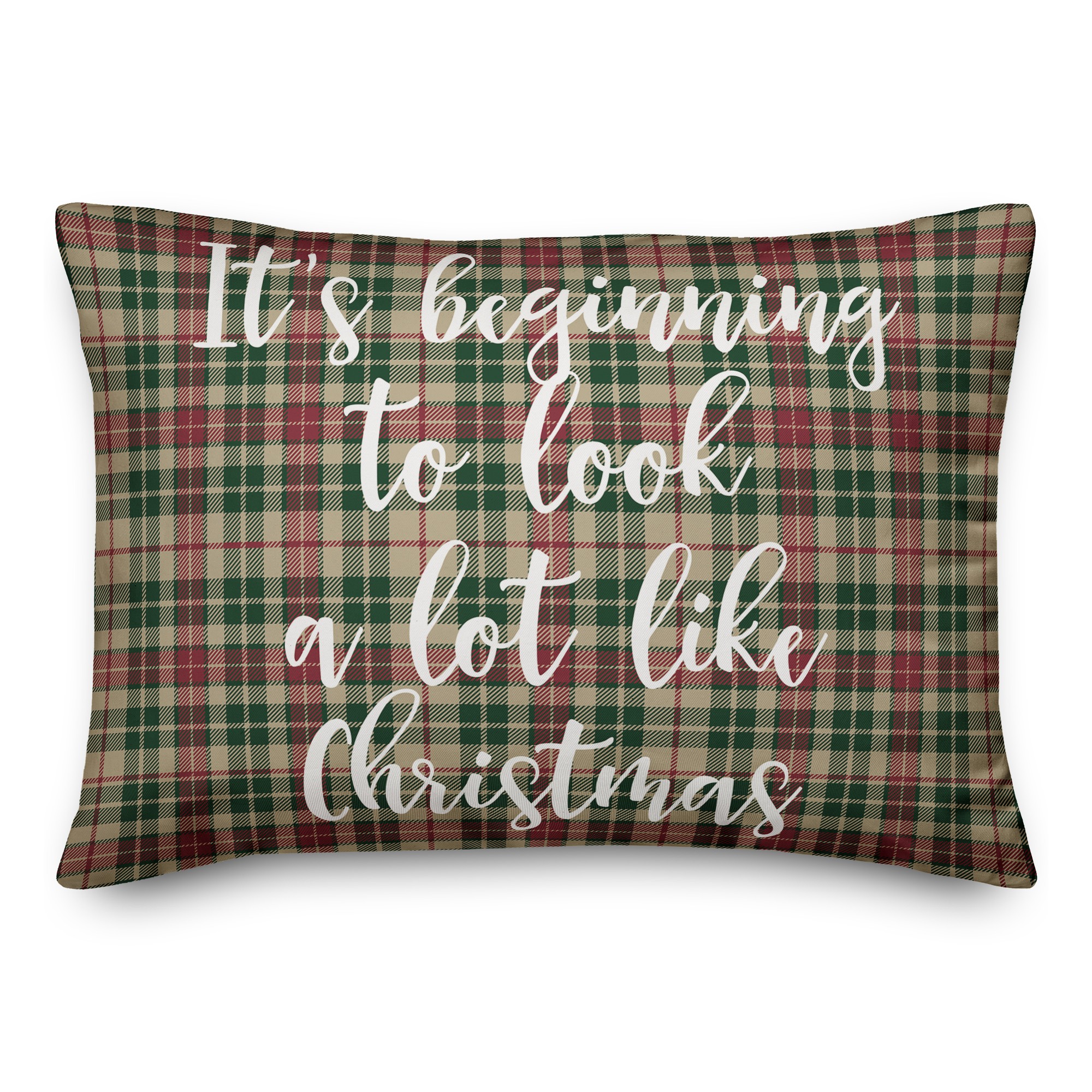 It's Beginning To Look A Lot Like Christmas in Tartan Plaid 14x20 Spun Poly Pillow