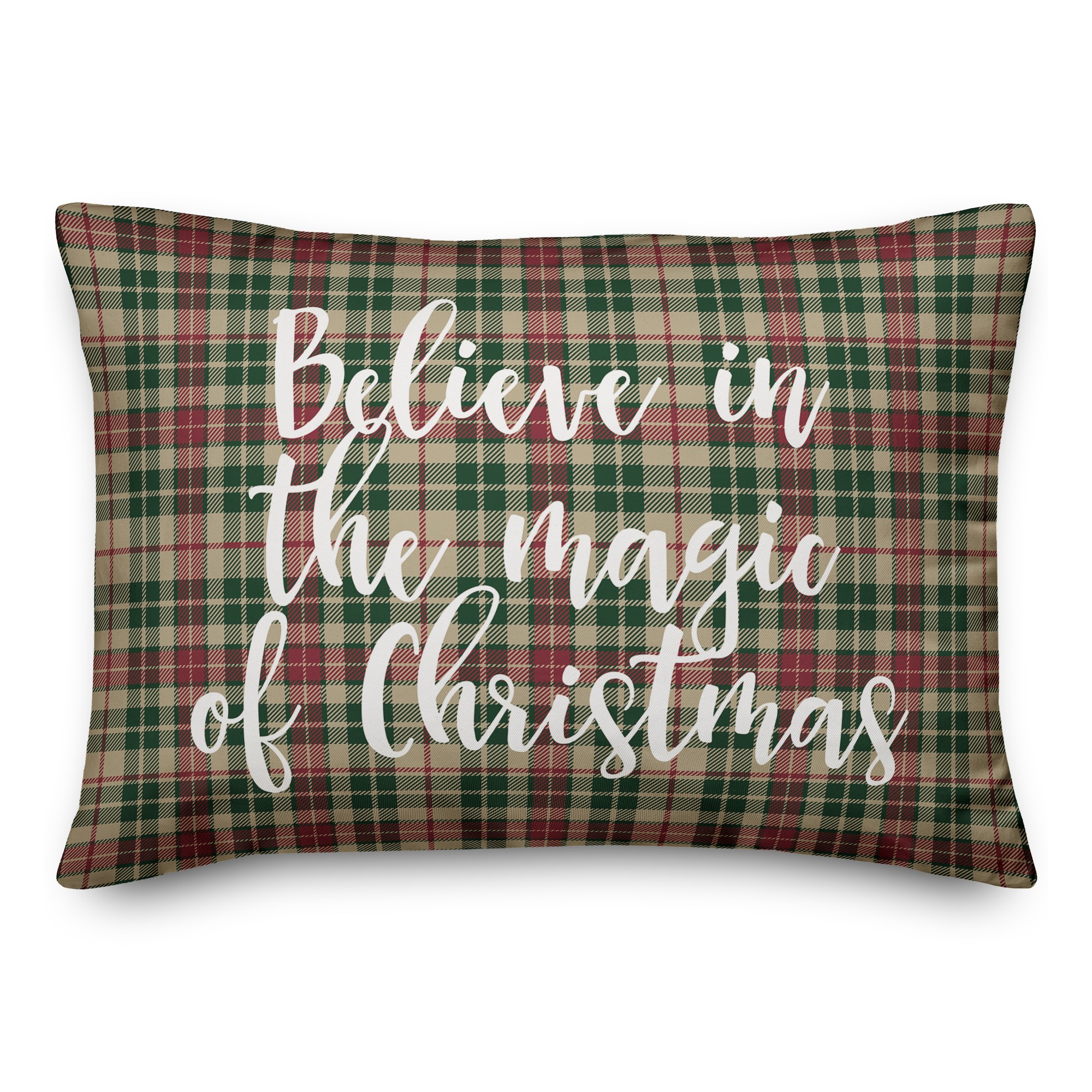 Believe In The Magic Of Christmas in Tartan Plaid 14x20 Spun Poly Pillow