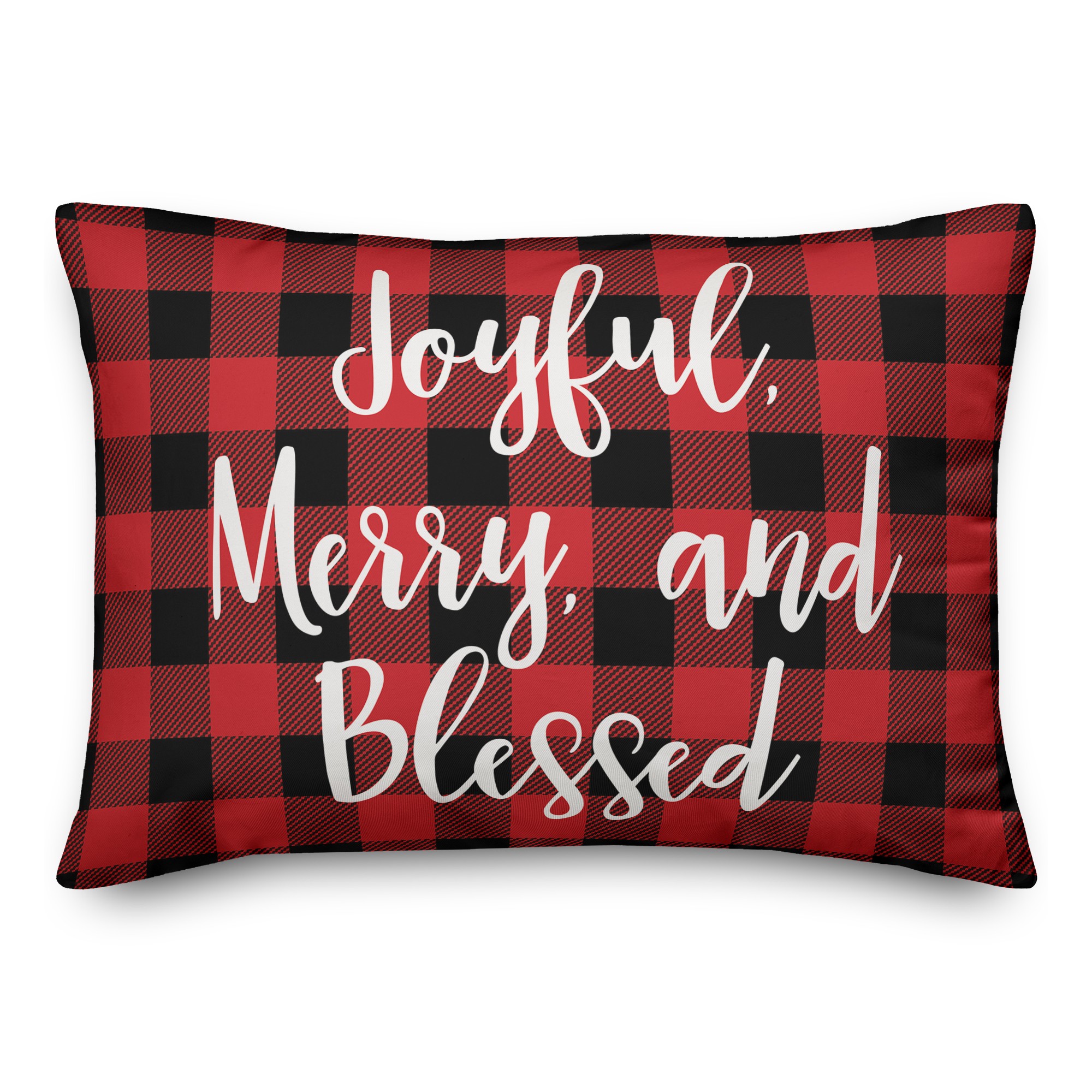 Joyful, Merry & Blessed in Buffalo Check Plaid 14x20 Spun Poly Pillow