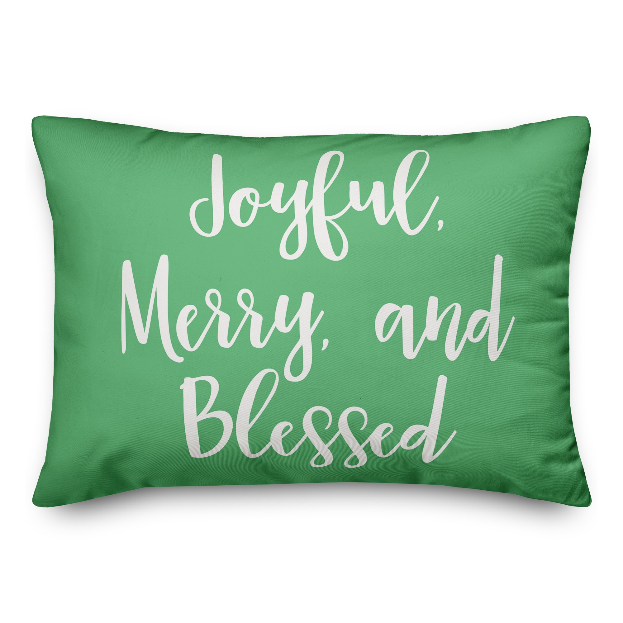 Joyful, Merry & Blessed in Light Green 14x20 Spun Poly Pillow