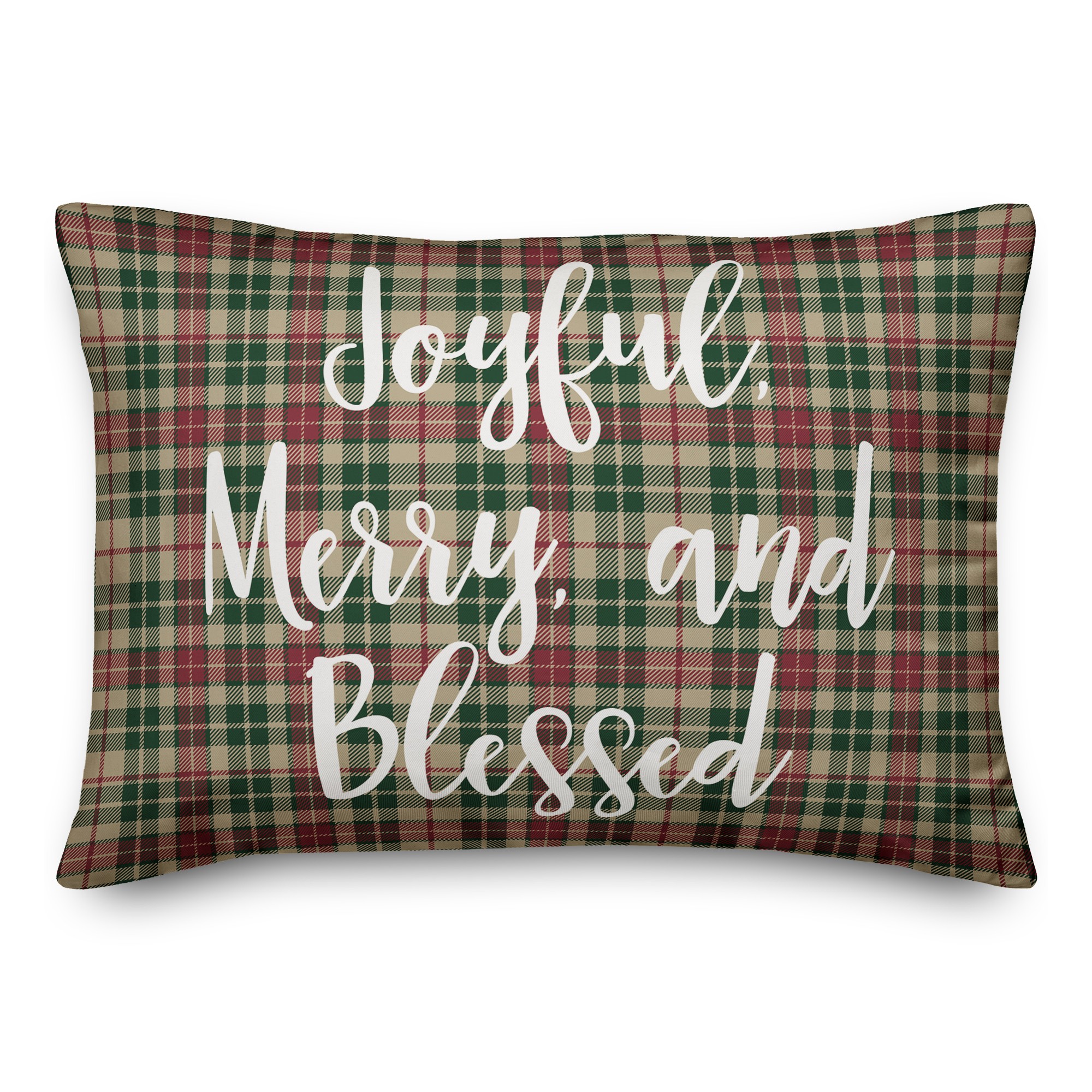 Joyful, Merry & Blessed in Tartan Plaid 14x20 Spun Poly Pillow