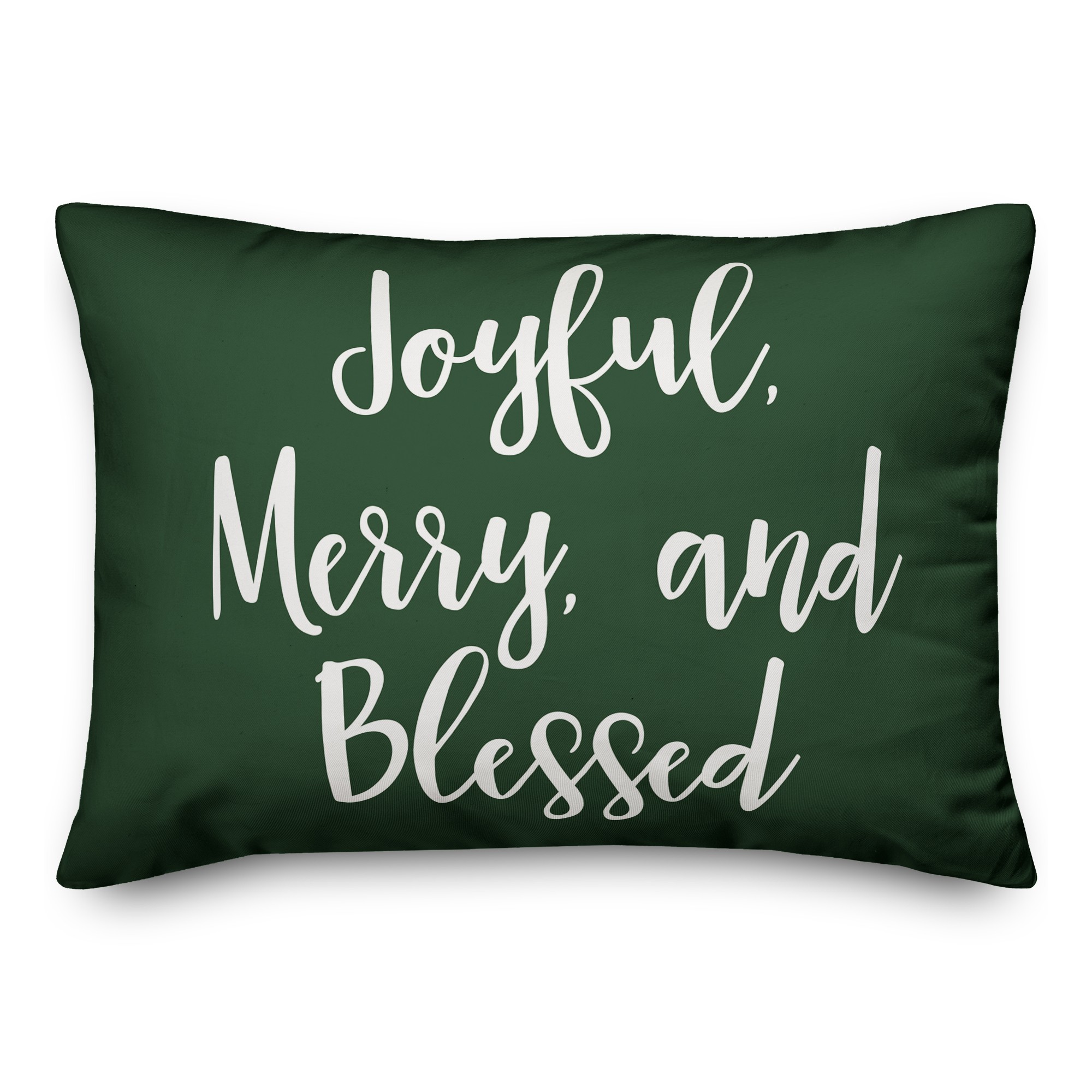Joyful, Merry & Blessed in Dark Green 14x20 Spun Poly Pillow