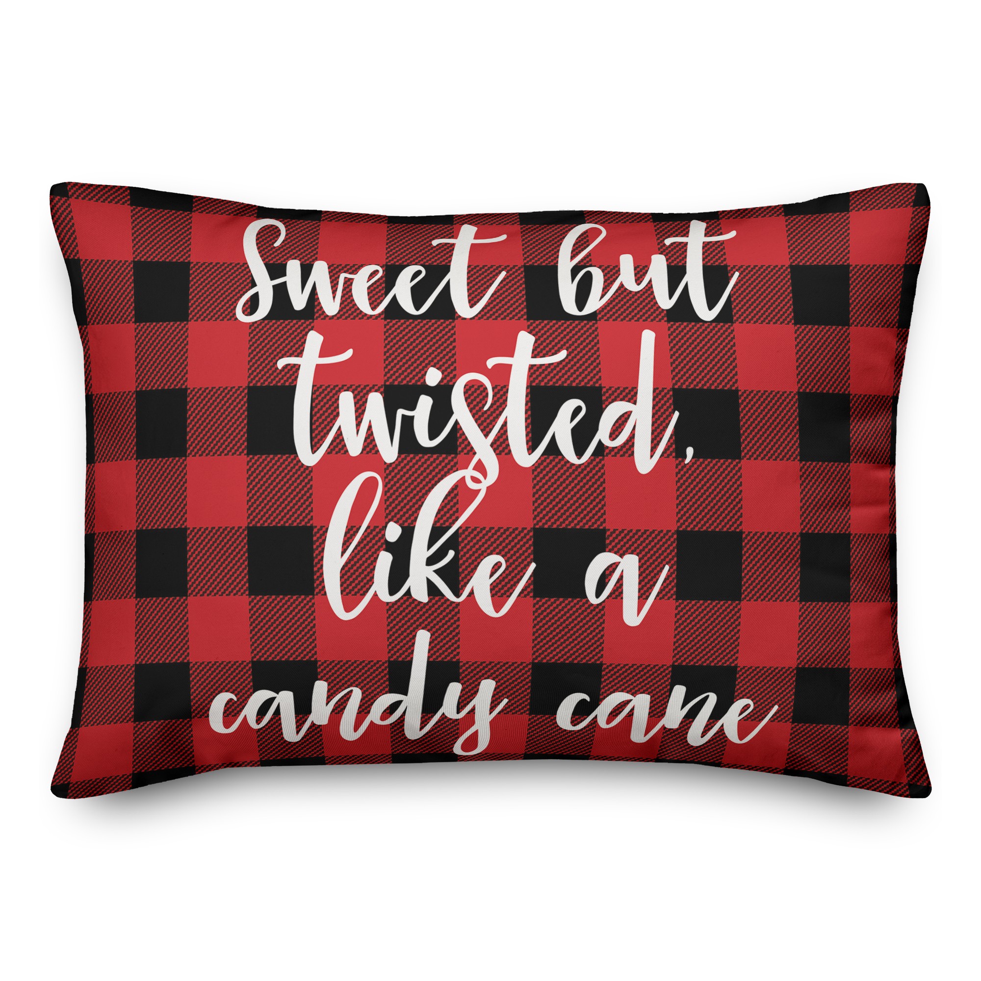 Sweet But Twisted Like A Candy Cane in Buffalo Check Plaid 14x20 Spun Poly Pillow
