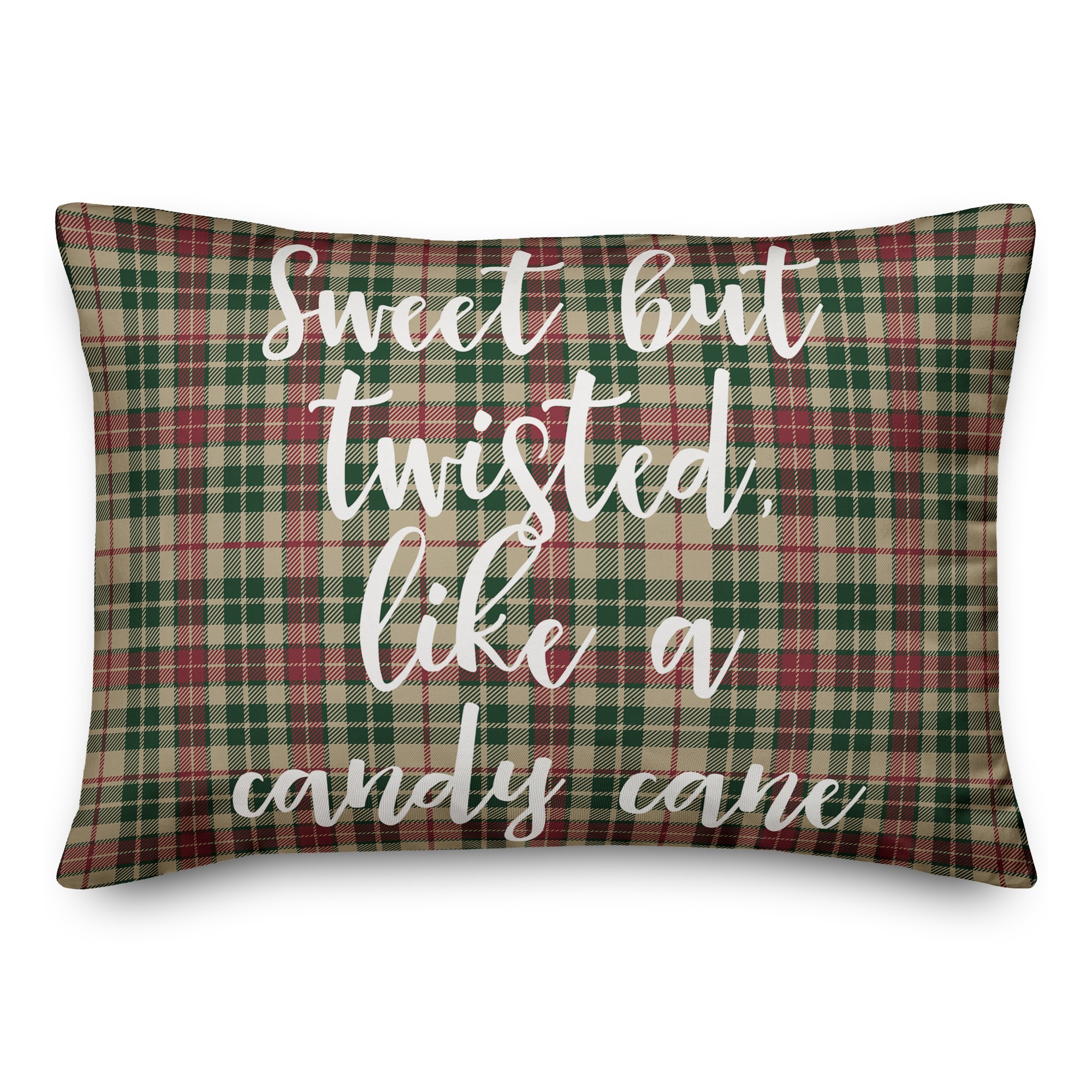 Sweet But Twisted Like A Candy Cane in Tartan Plaid 14x20 Spun Poly Pillow