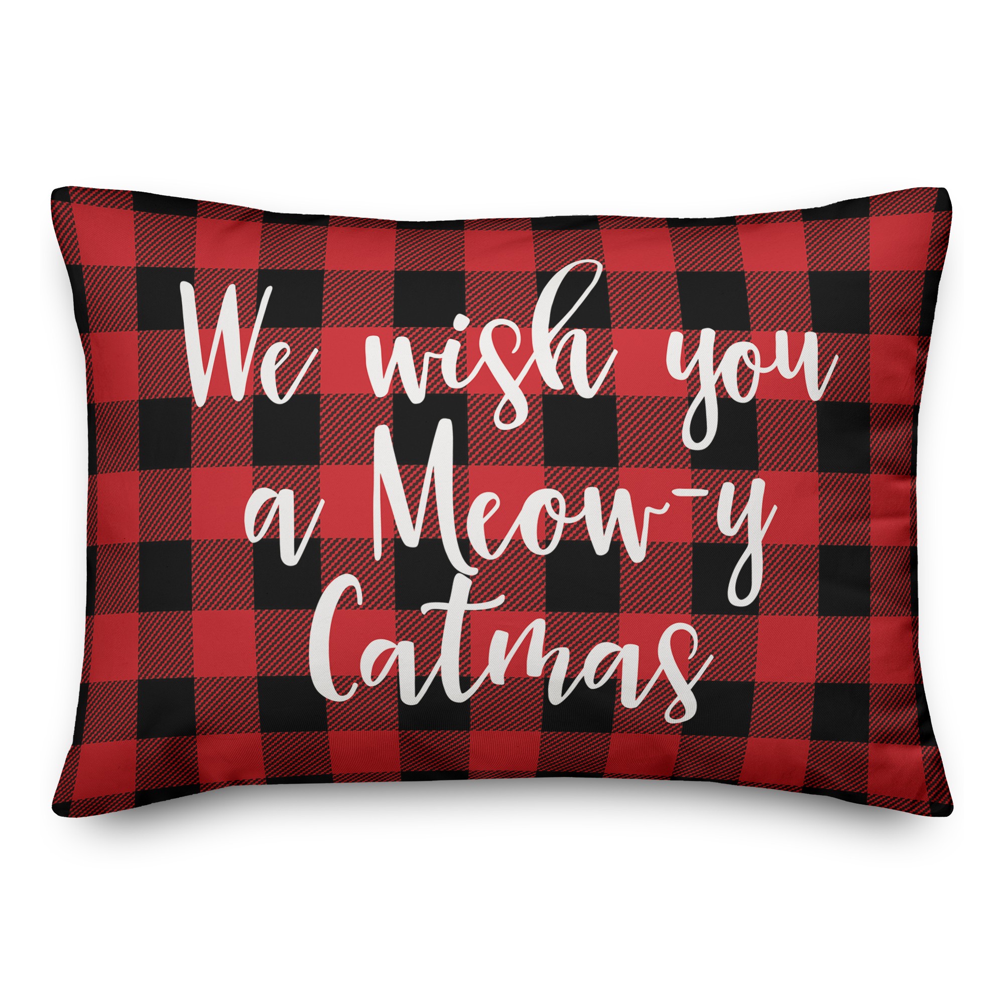 We Wish You A Meowy Catmas in Buffalo Check Plaid 14x20 Spun Poly Pillow