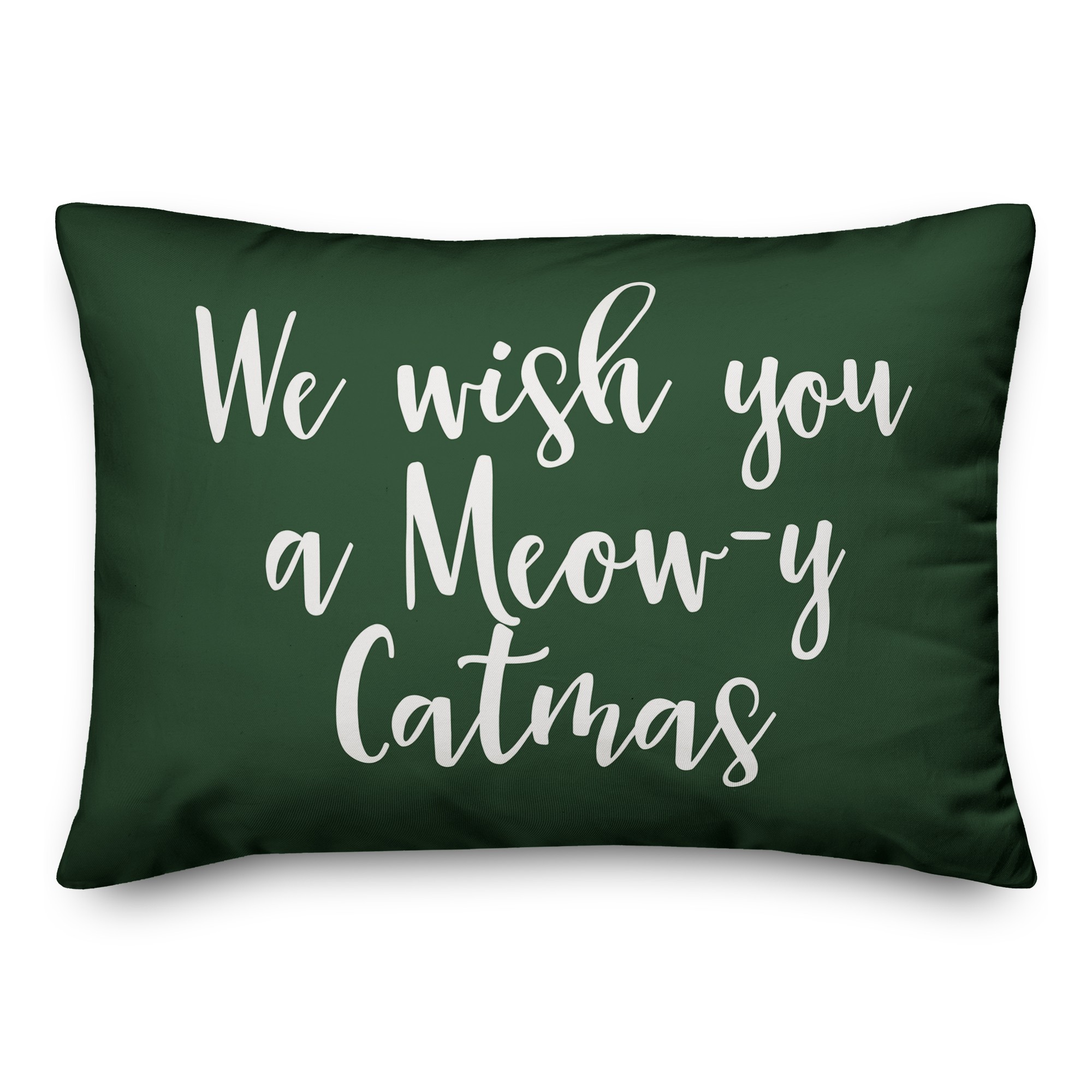 We Wish You A Meowy Catmas in Dark Green 14x20 Spun Poly Pillow
