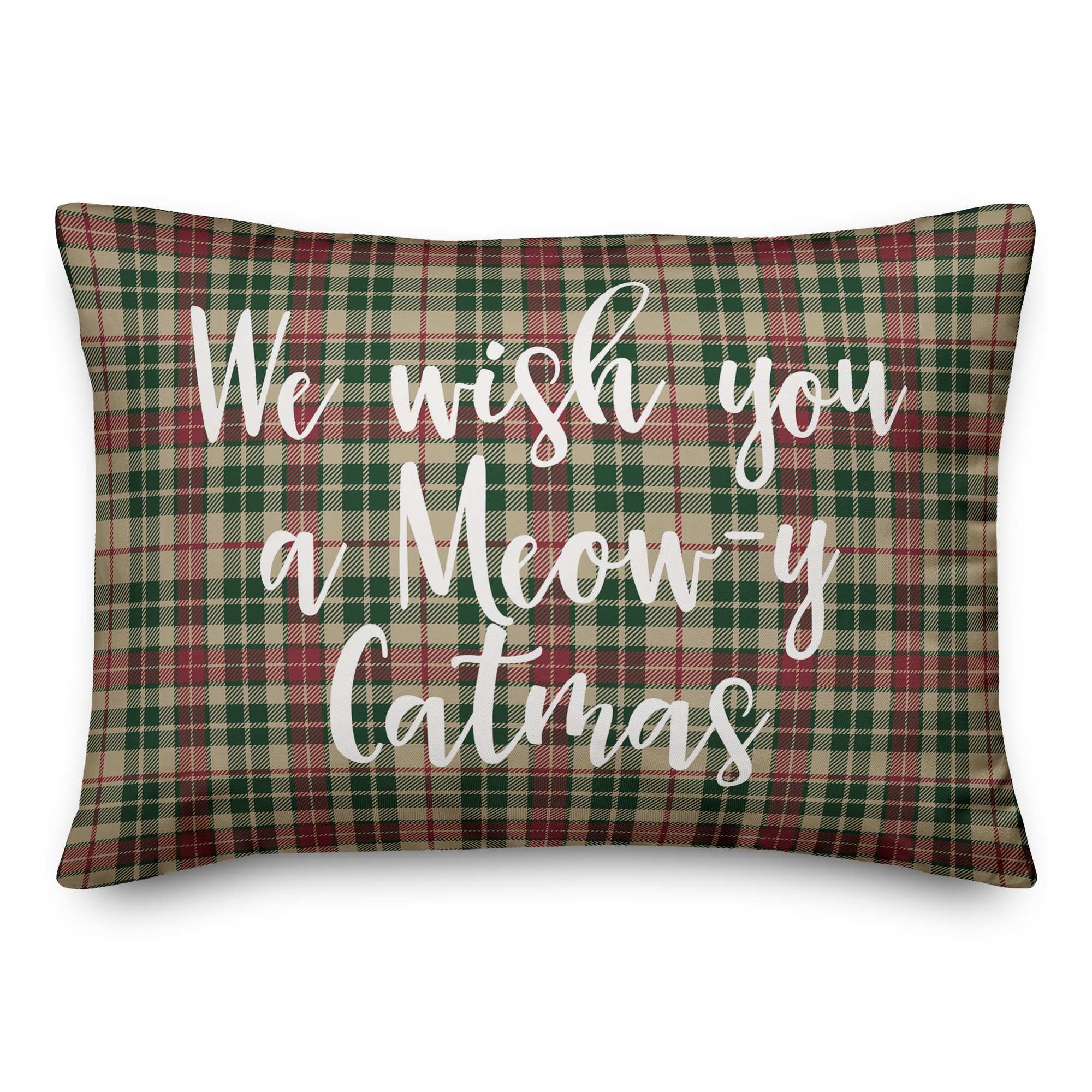 We Wish You A Meowy Catmas in Tartan Plaid 14x20 Spun Poly Pillow