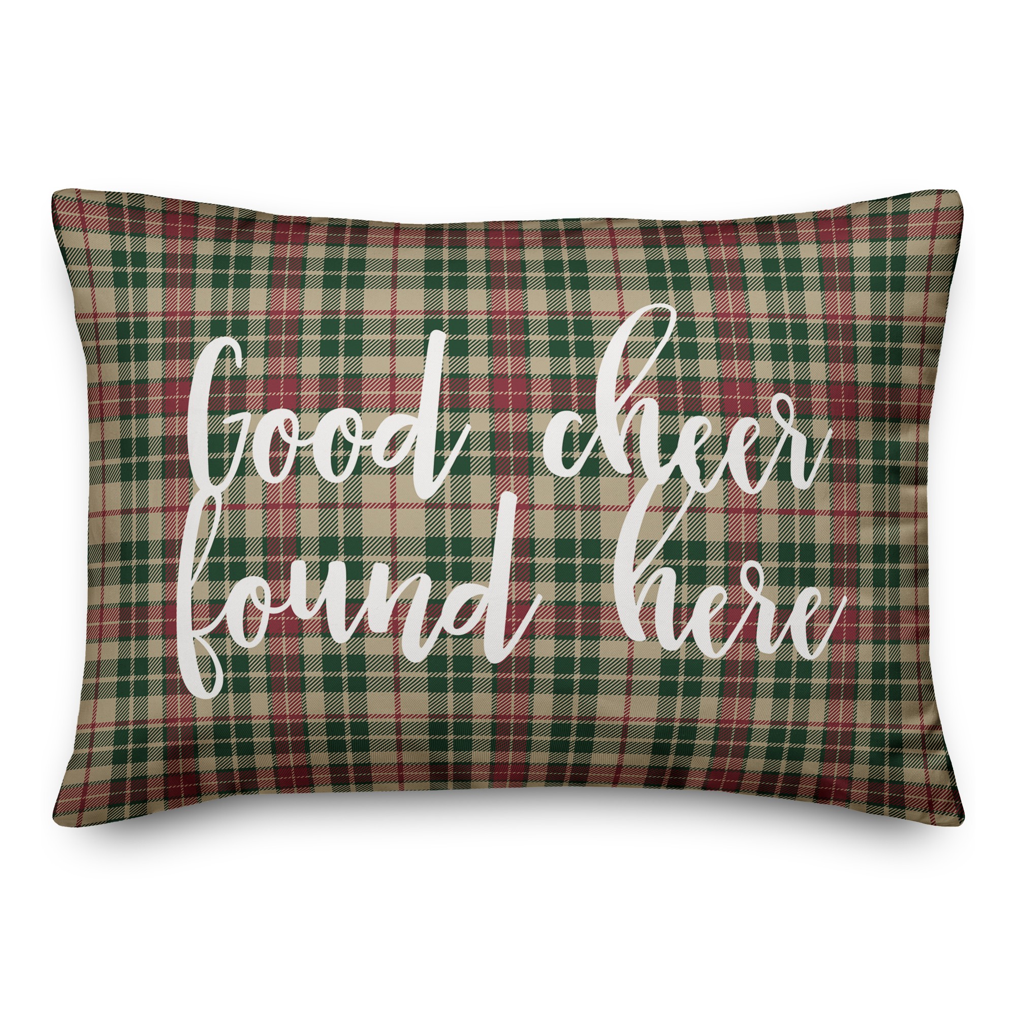 Good Cheer Found Here in Tartan Plaid 14x20 Spun Poly Pillow