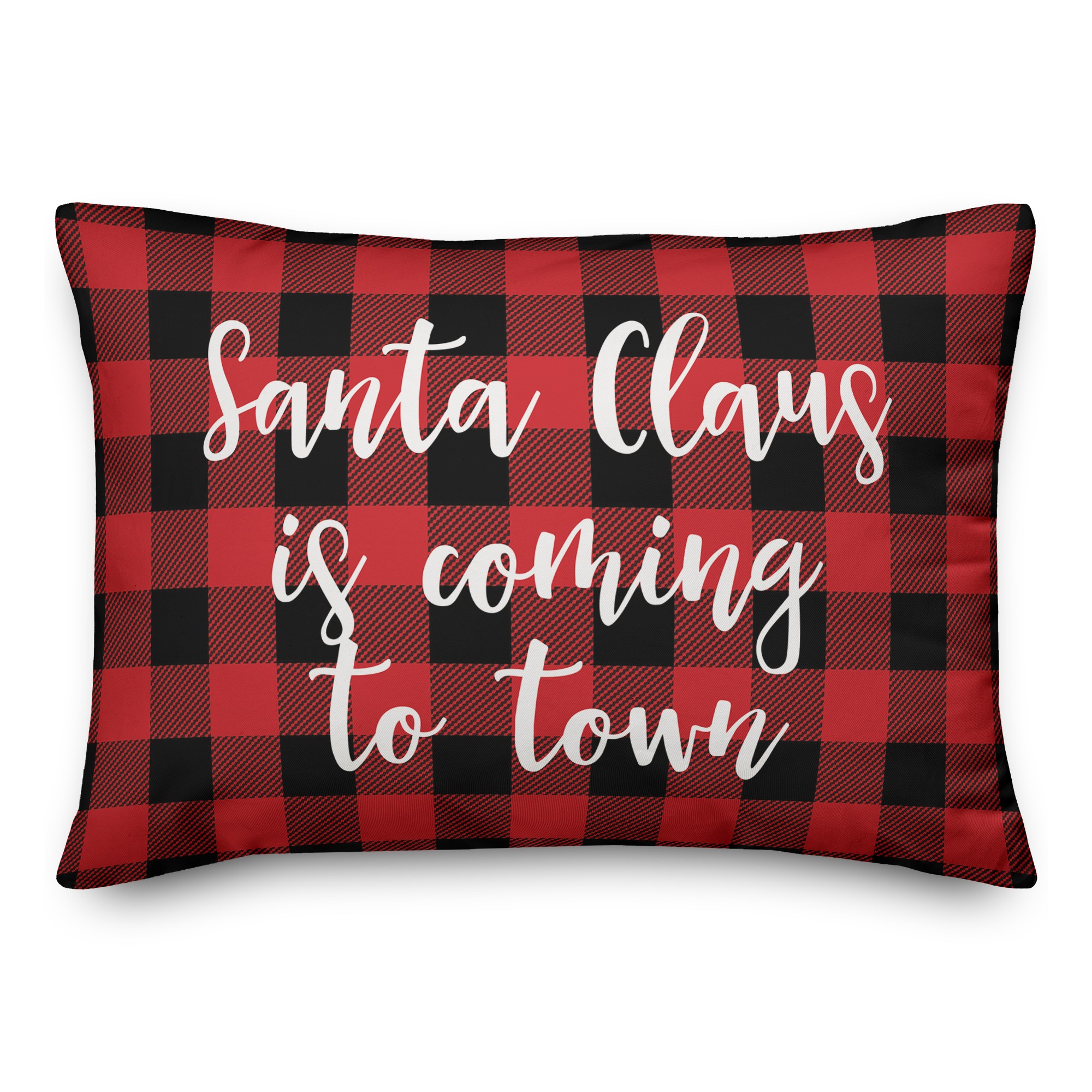 Santa Claus Is Coming To Town in Buffalo Check Plaid 14x20 Spun Poly Pillow