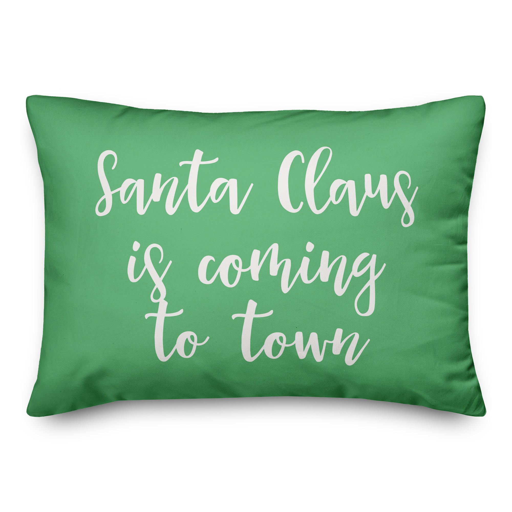 Santa Claus Is Coming To Town in Light Green 14x20 Spun Poly Pillow