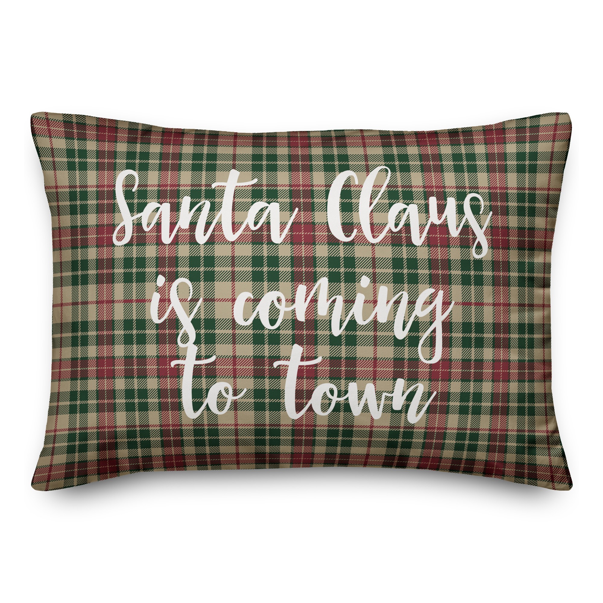 Santa Claus Is Coming To Town in Tartan Plaid 14x20 Spun Poly Pillow