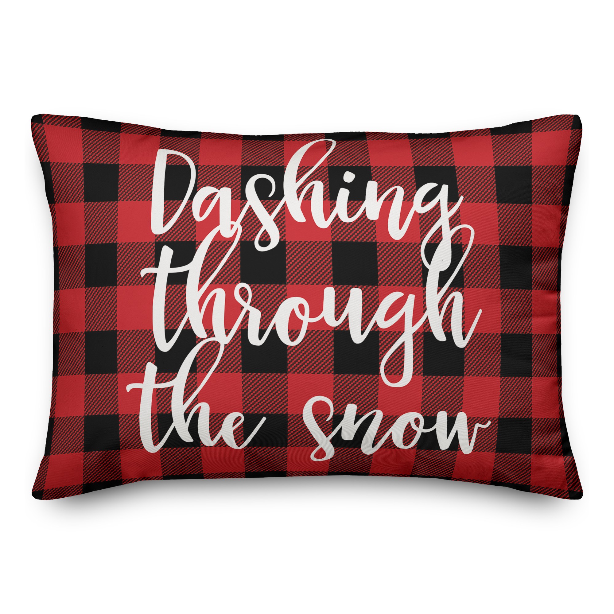 Dashing Through The Snow in Buffalo Check Plaid 14x20 Spun Poly Pillow