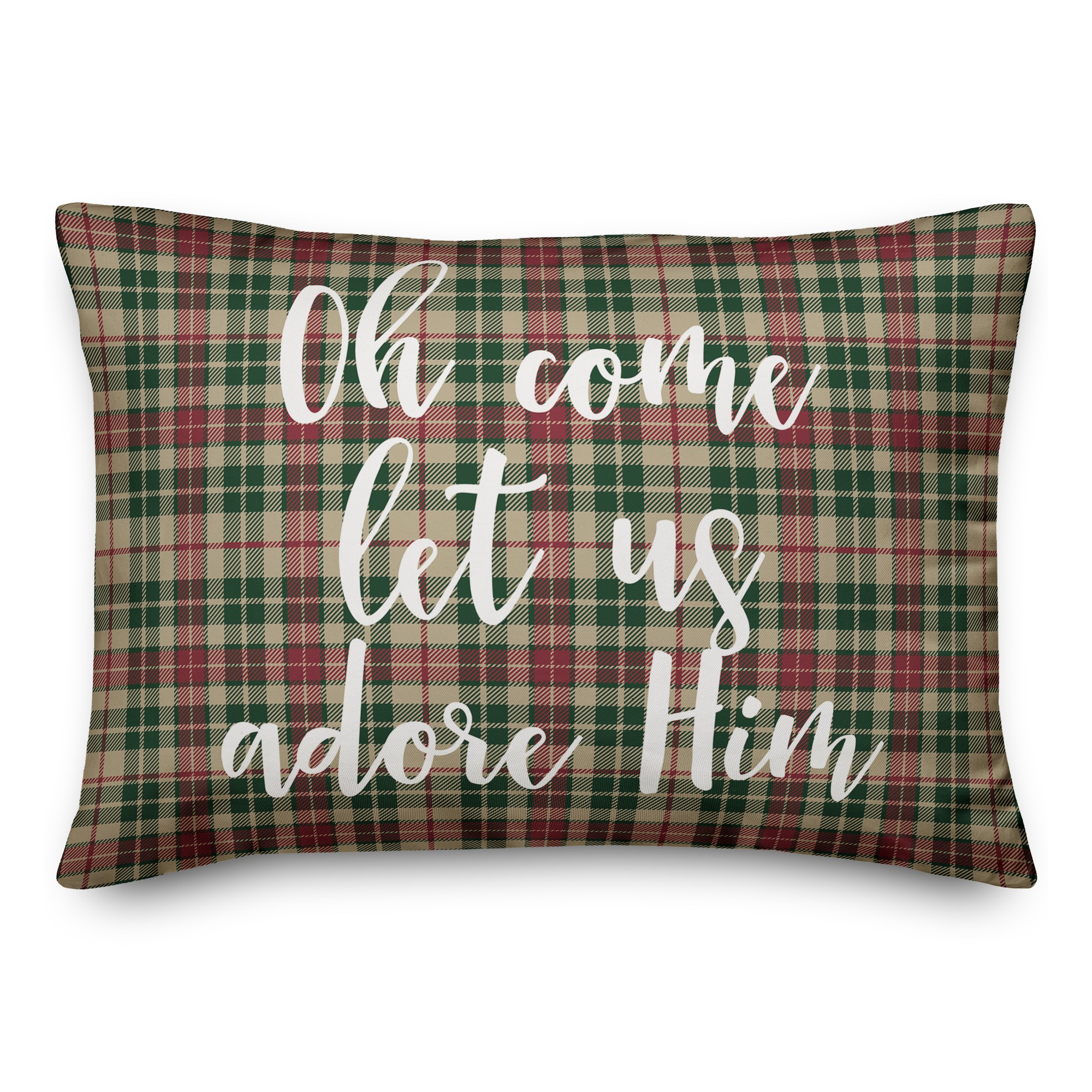 Oh Come Let Us Adore Him in Tartan Plaid 14x20 Spun Poly Pillow