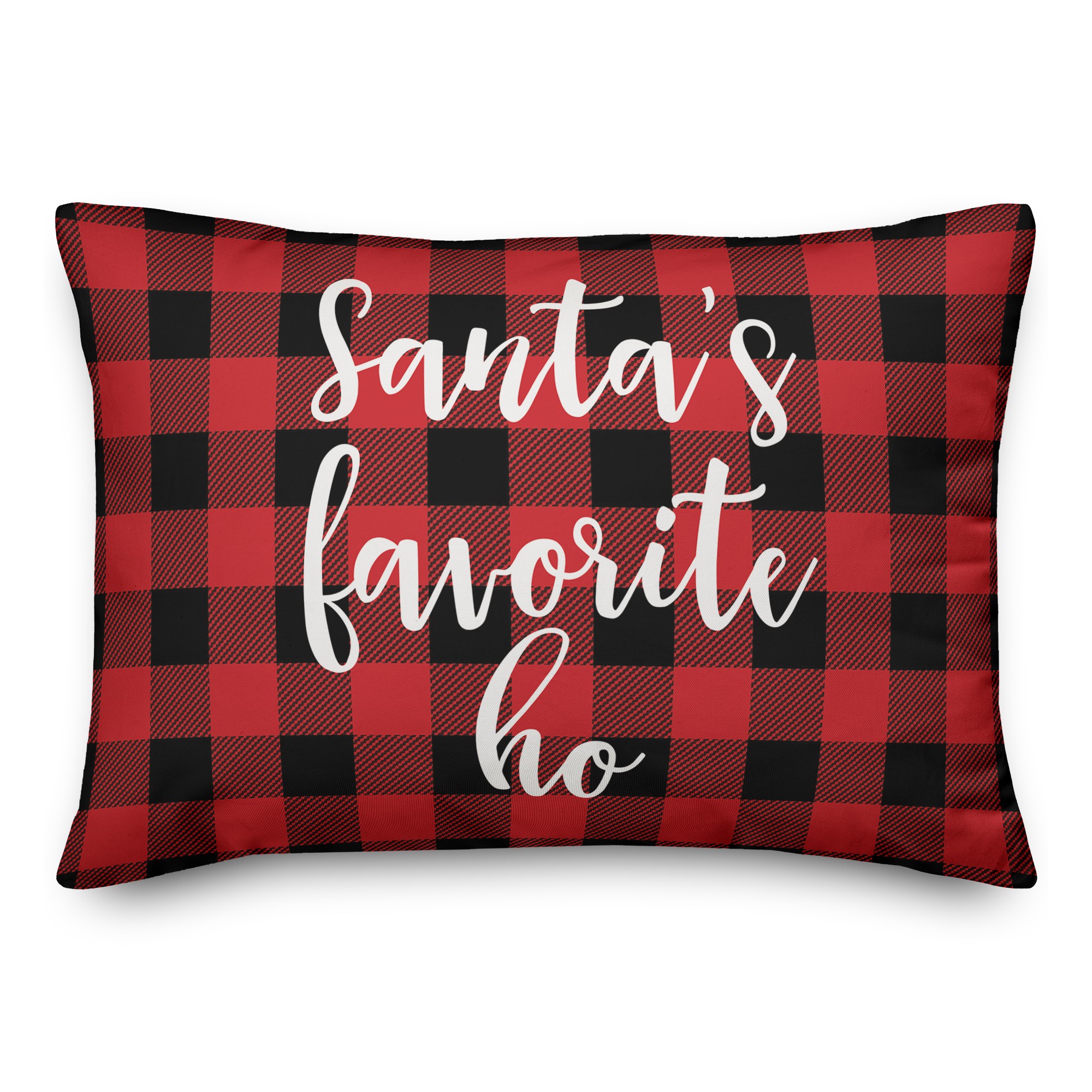 Santa's Favorite Ho in Buffalo Check Plaid 14x20 Spun Poly Pillow