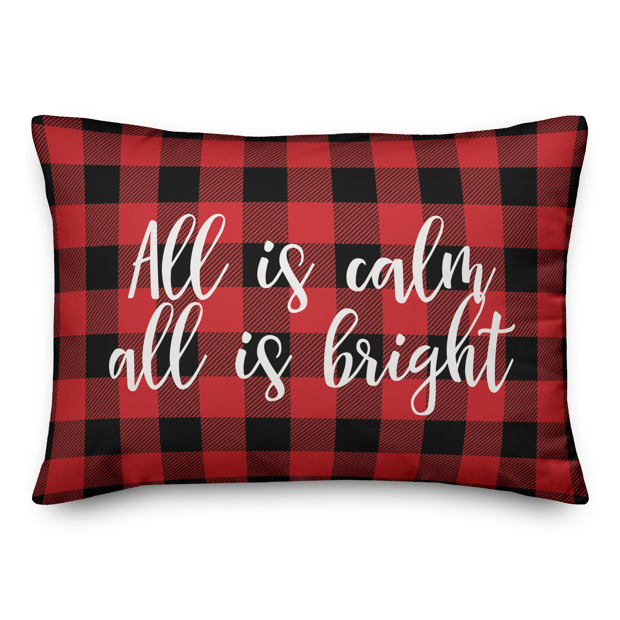 All Is Calm, All Is Bright in Buffalo Check Plaid 14x20 Spun Poly Pillow