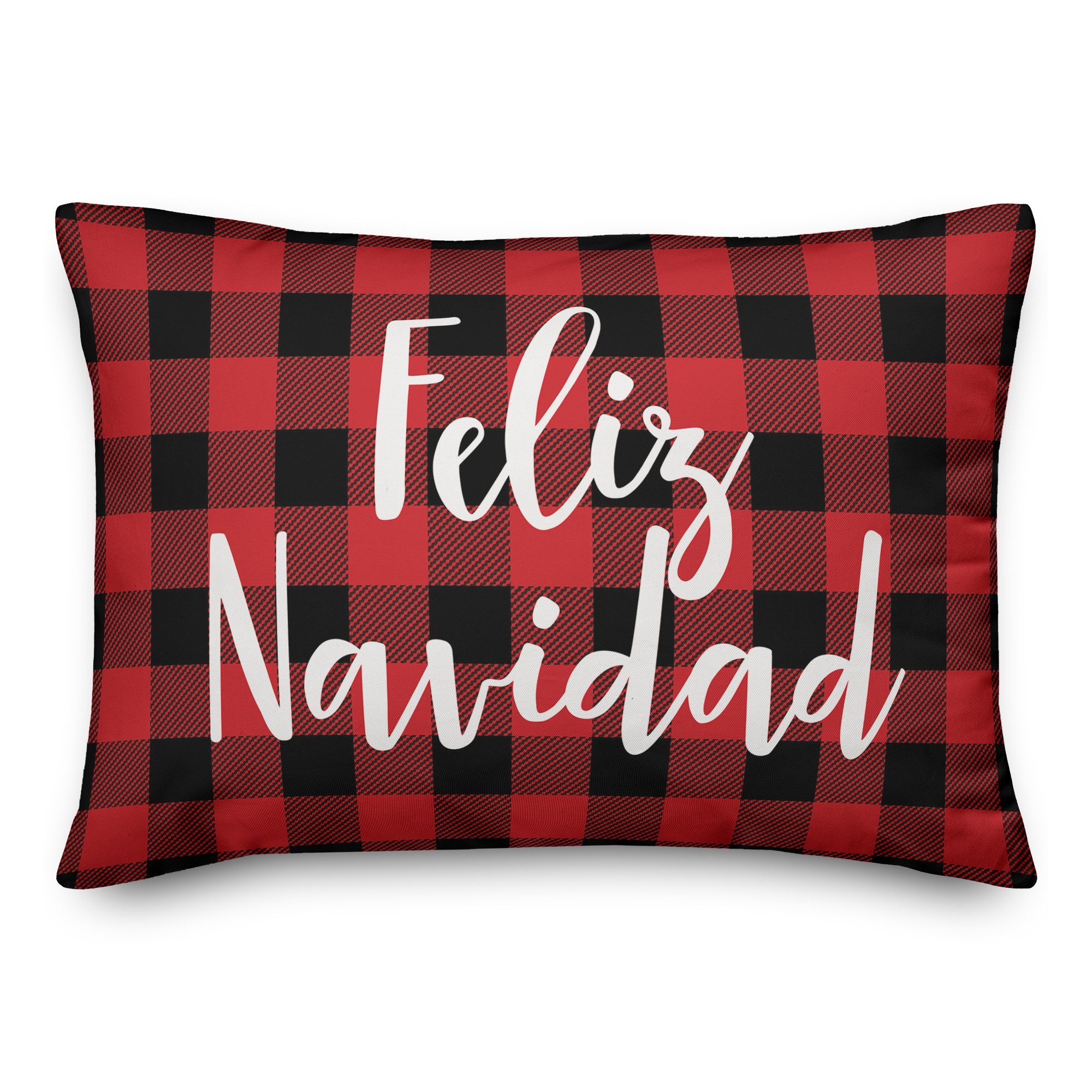 Feliz Navidad in Buffalo Check Plaid 14x20 Spun Poly Pillow