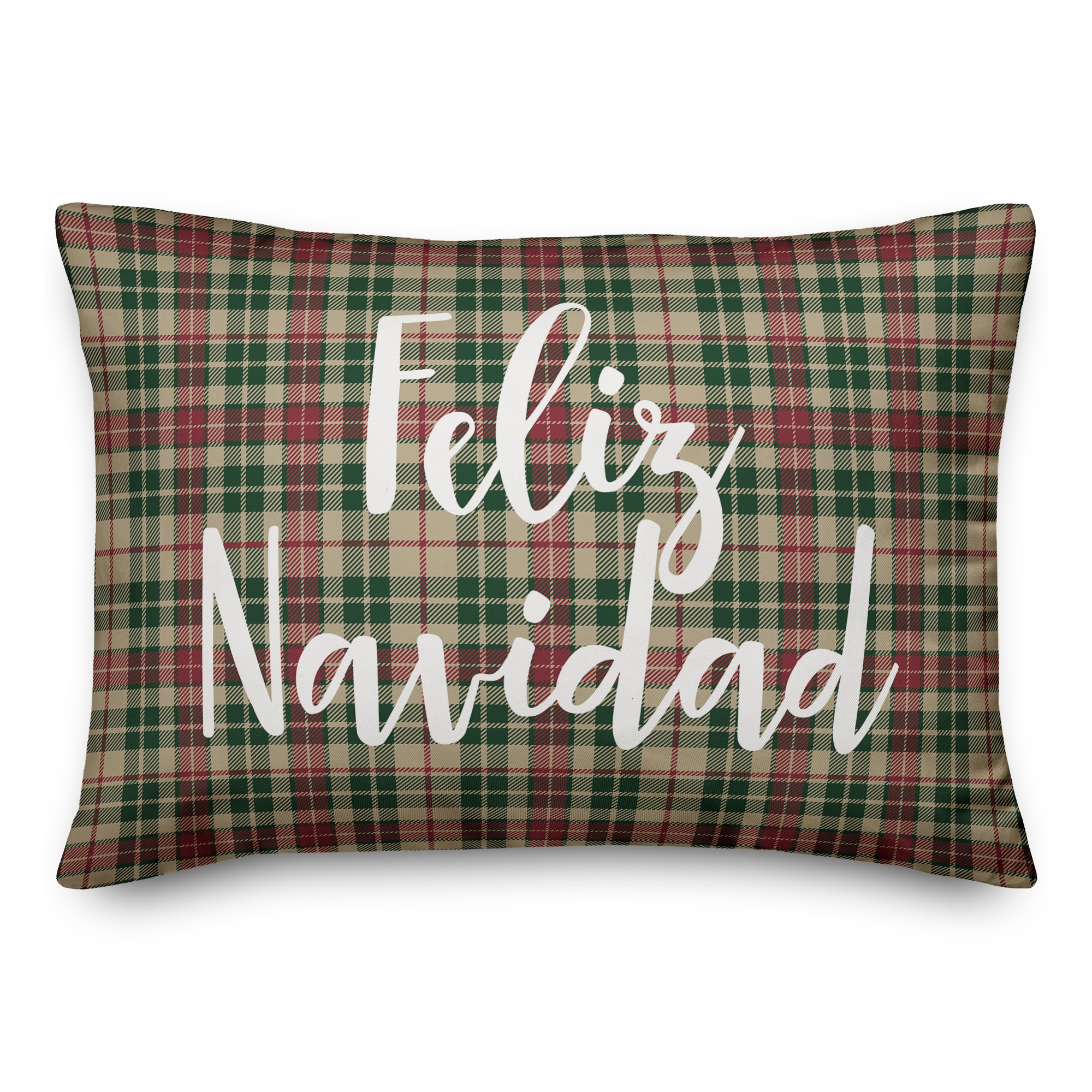 Feliz Navidad in Tartan Plaid 14x20 Spun Poly Pillow