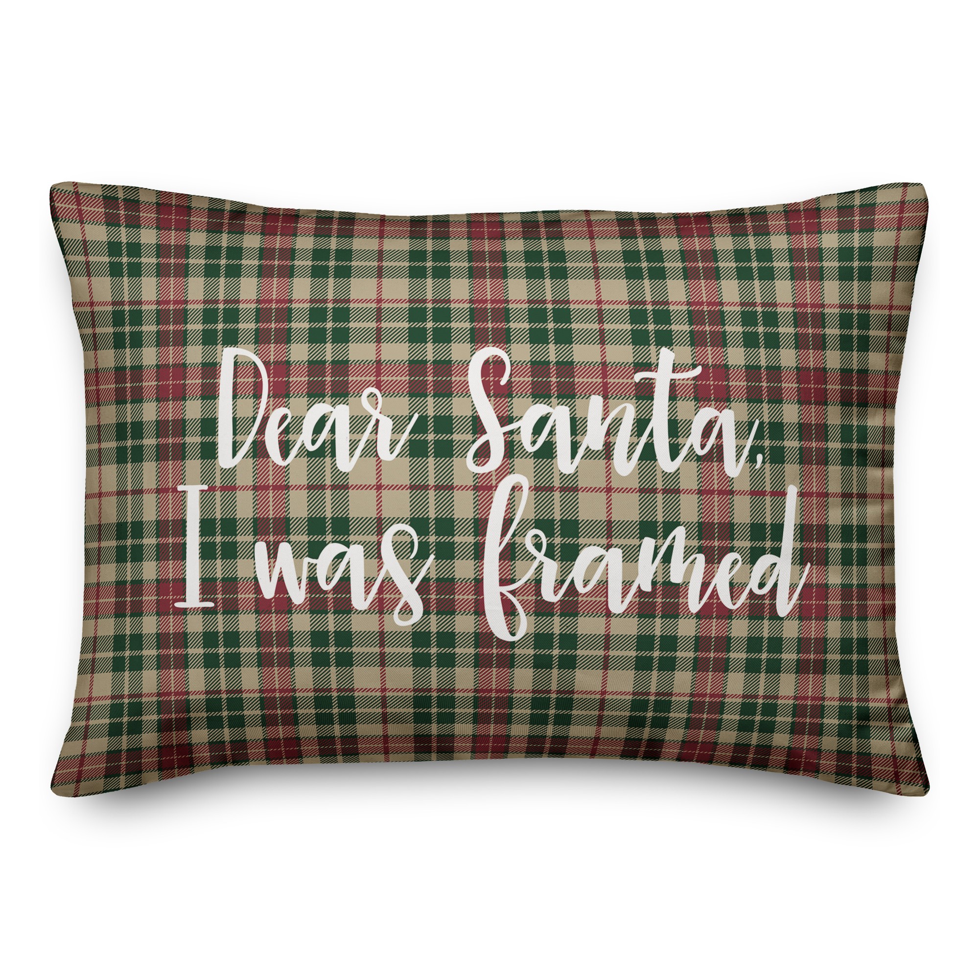 Dear Santa, I Was Framed in Tartan Plaid 14x20 Spun Poly Pillow