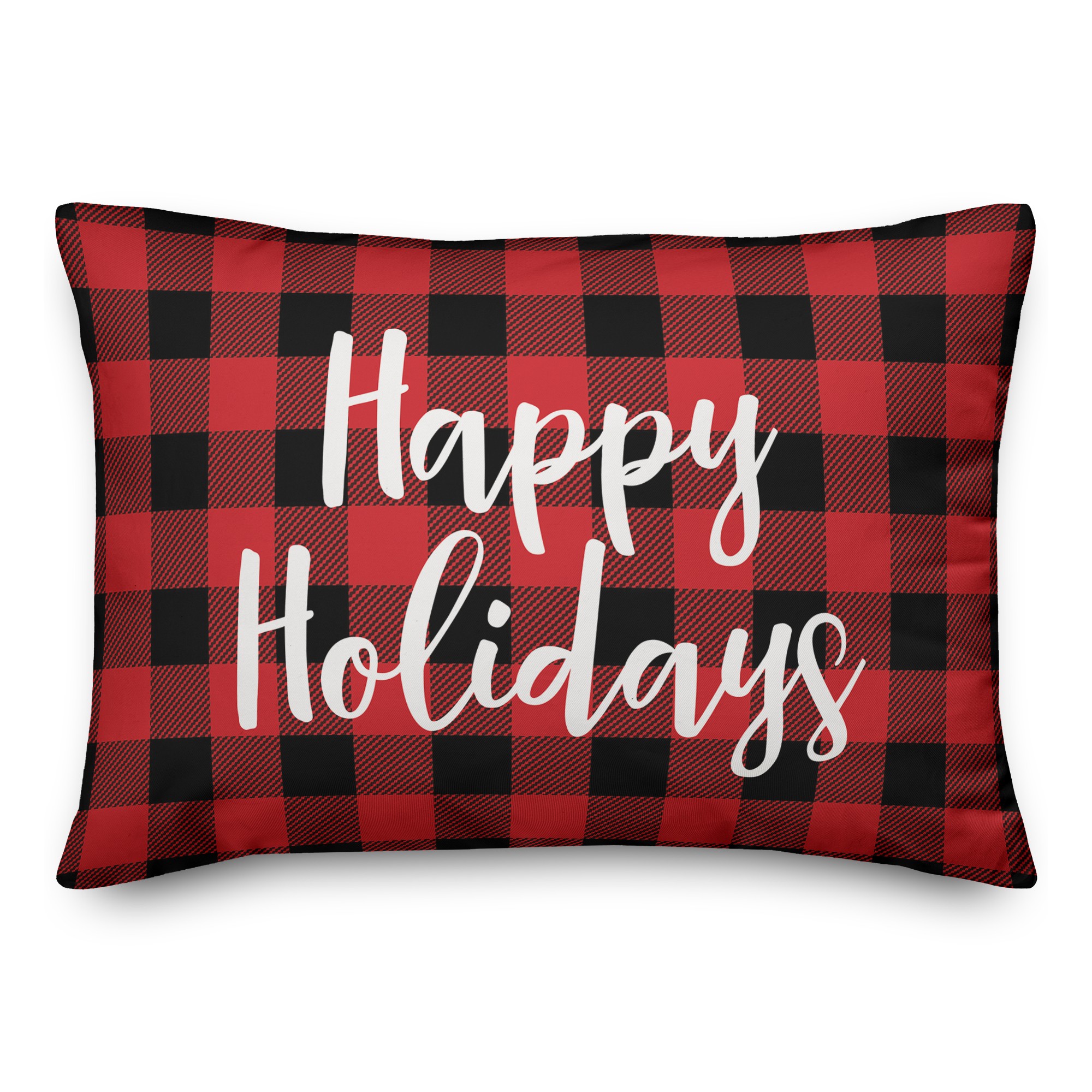 Happy Holidays in Buffalo Check Plaid 14x20 Spun Poly Pillow