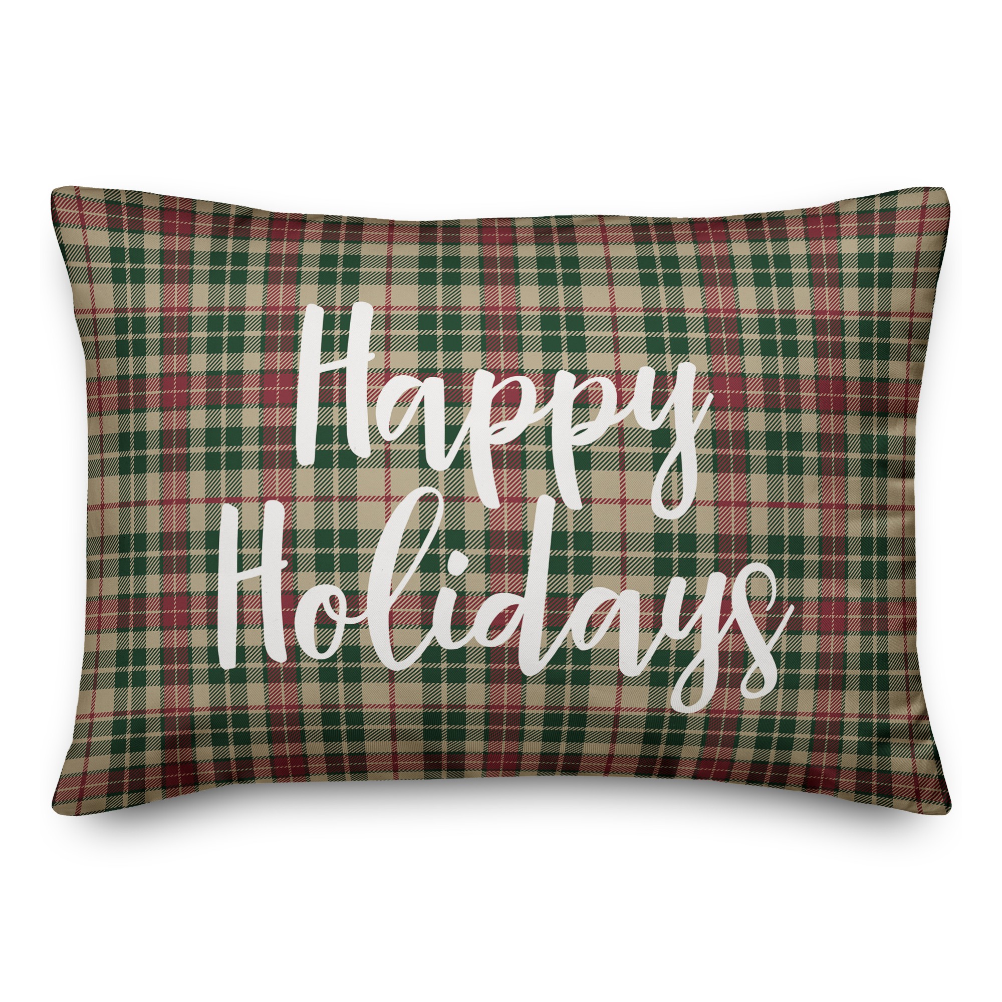 Happy Holidays in Tartan Plaid 14x20 Spun Poly Pillow