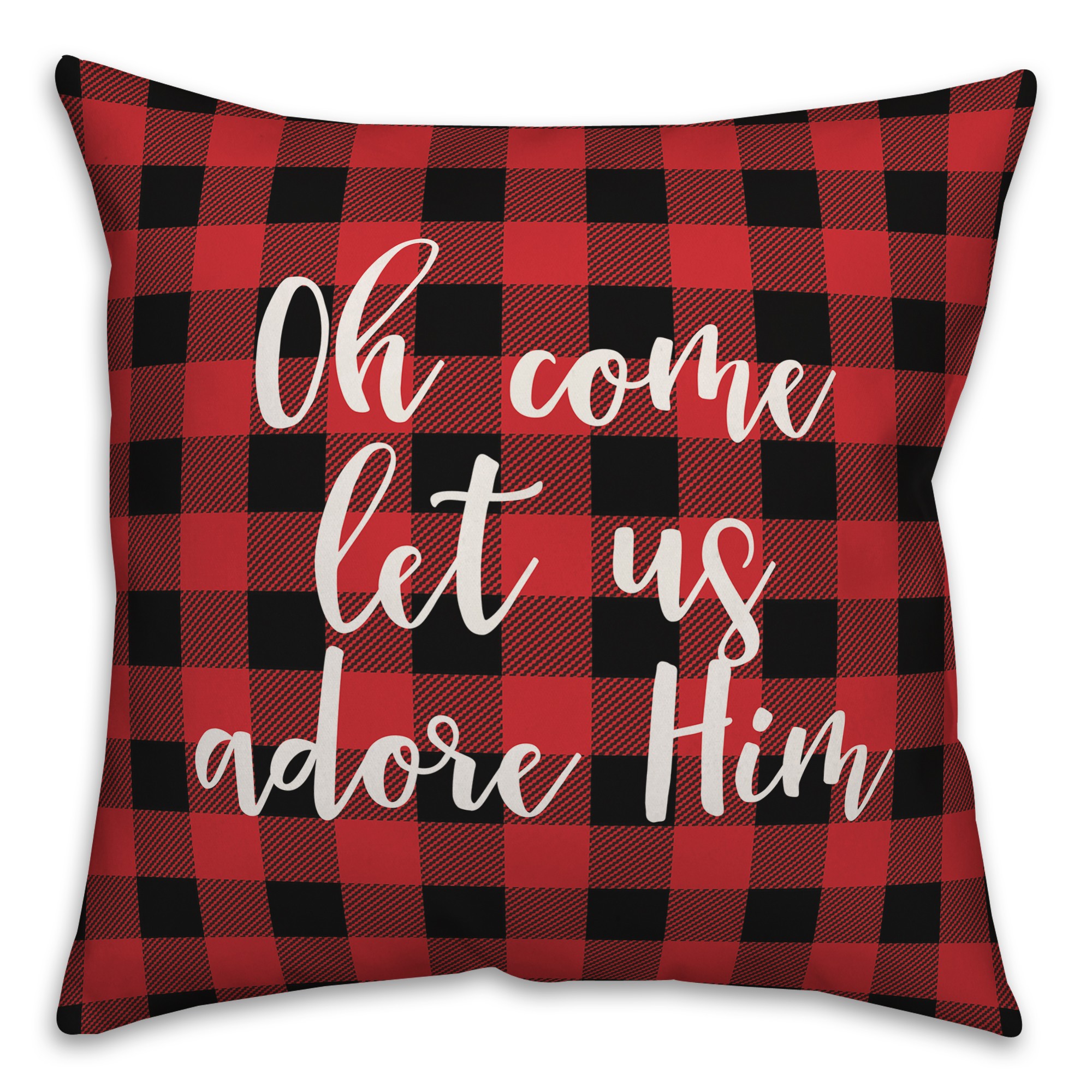 Oh Come Let Us Adore Him in Buffalo Check 18x18 Spun Poly Pillow