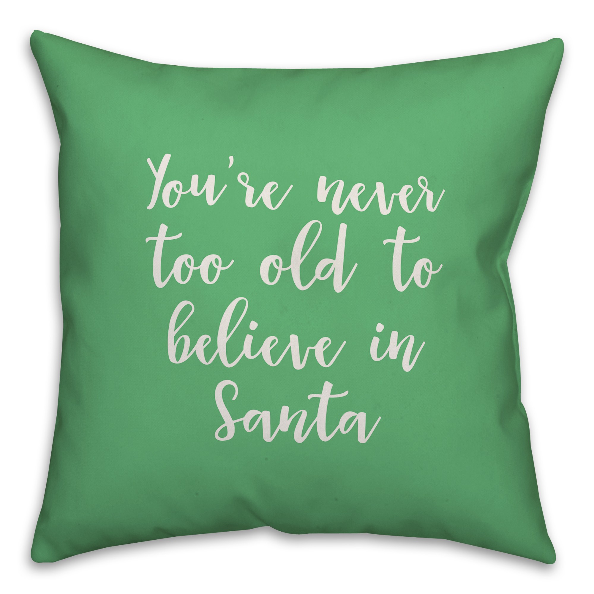 You're Never To Old To Believe In Santa in Light Green 18x18 Spun Poly Pillow